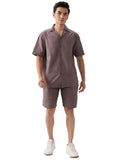 nick&jess mens 100% Cotton Solid Medium Coffee Color With Dobby Texture Mens Co-ord set