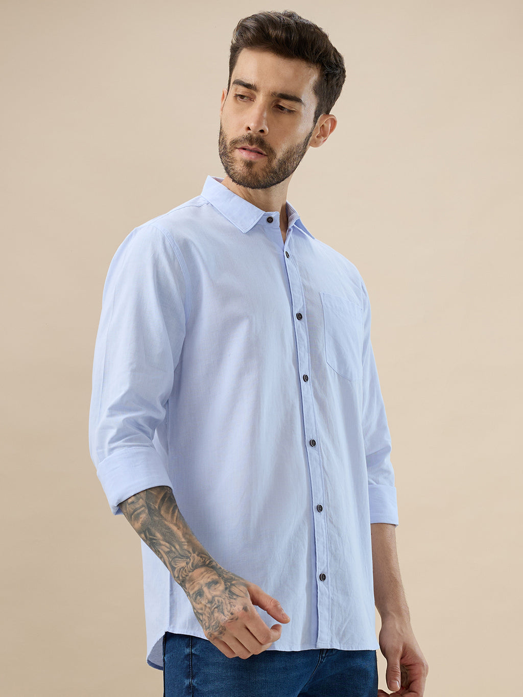 nick&jess 100% Cotton Mens Linen Blend Solid Color Slim Fit Long Sleeves Shirt( Pack OF 3)