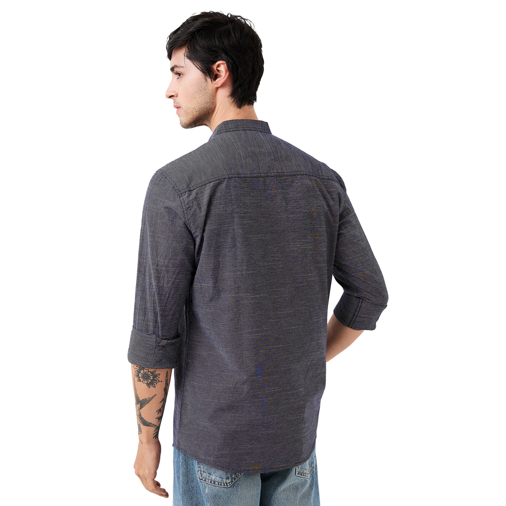 nick&jess Mens Henley Slim Fit 100% Cotton Indigo Stripe Denim Kurta Shirt