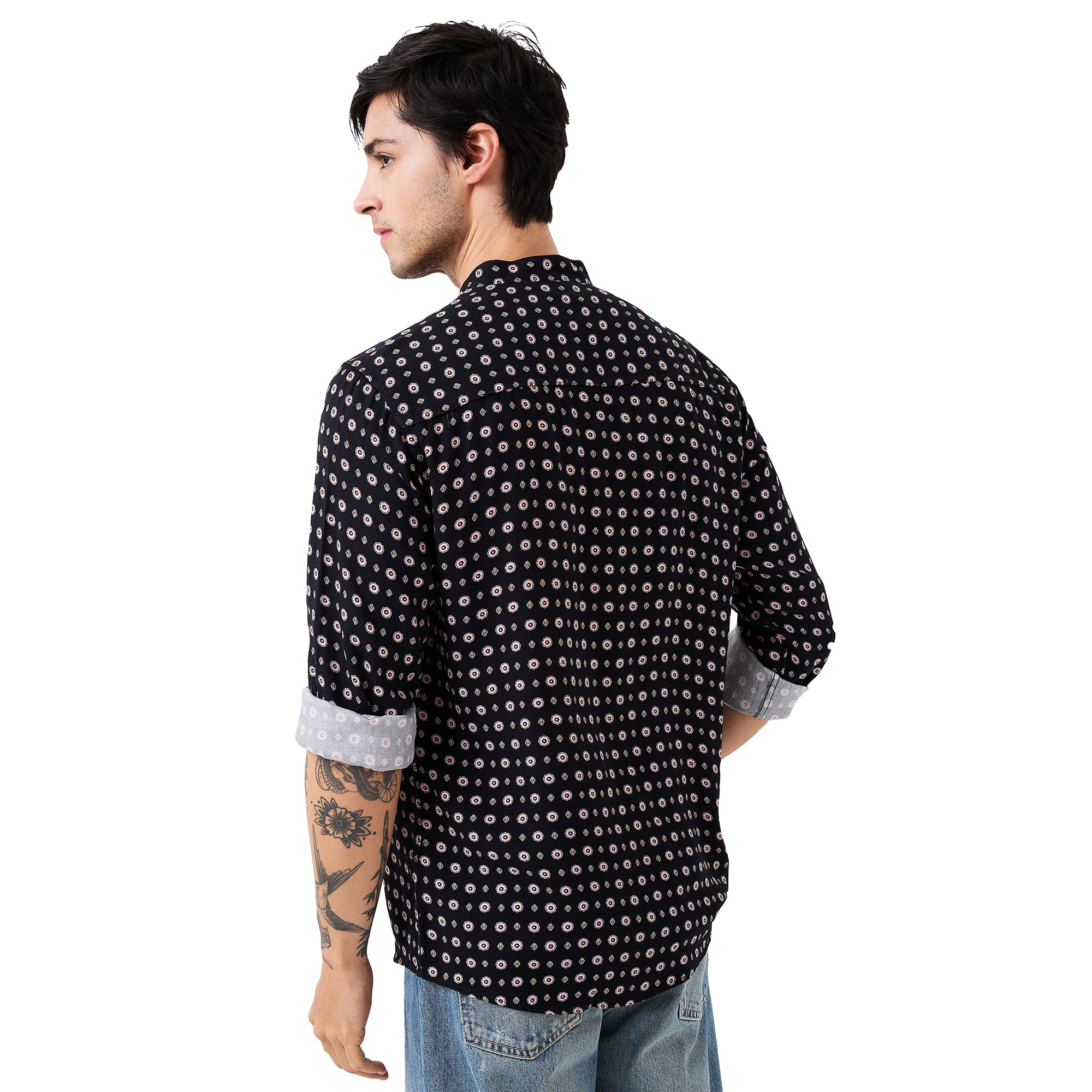 nick&jess Mens Henley Slim Fit 100% Rayon Twill Printed Short Kurta Shirt