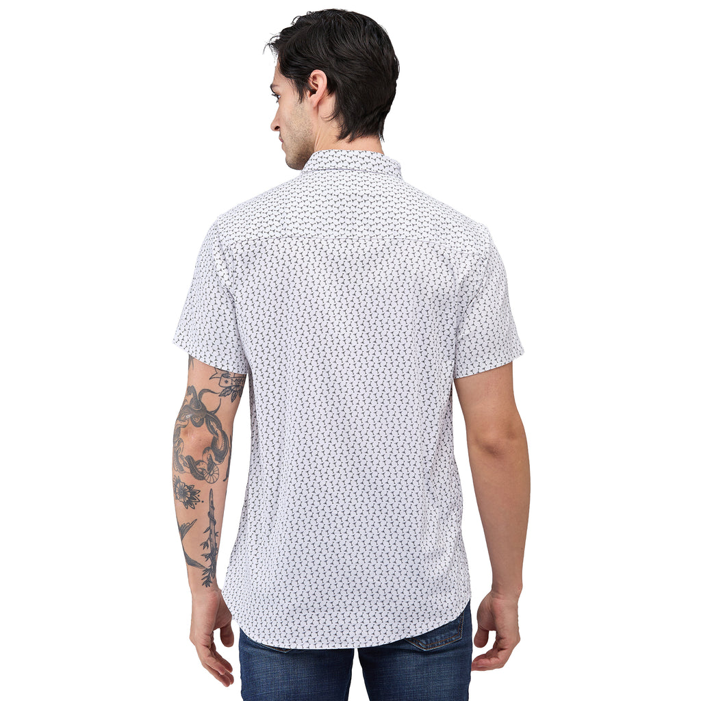 Nick&Jess Mens Slim Fit Half Sleeves Stretch Spandex Printed Cotton Shirt