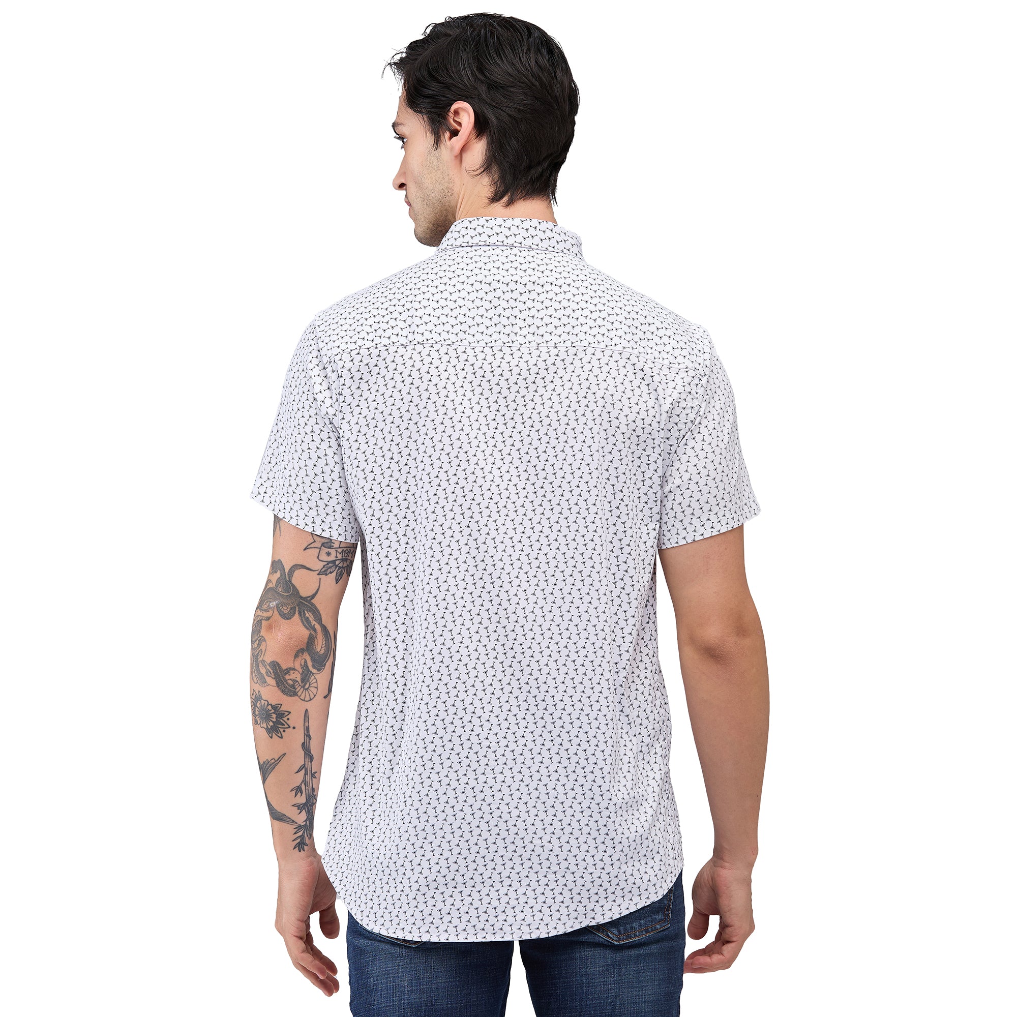 Nick&Jess Mens Slim Fit Half Sleeves Stretch Spandex Printed Cotton Shirt
