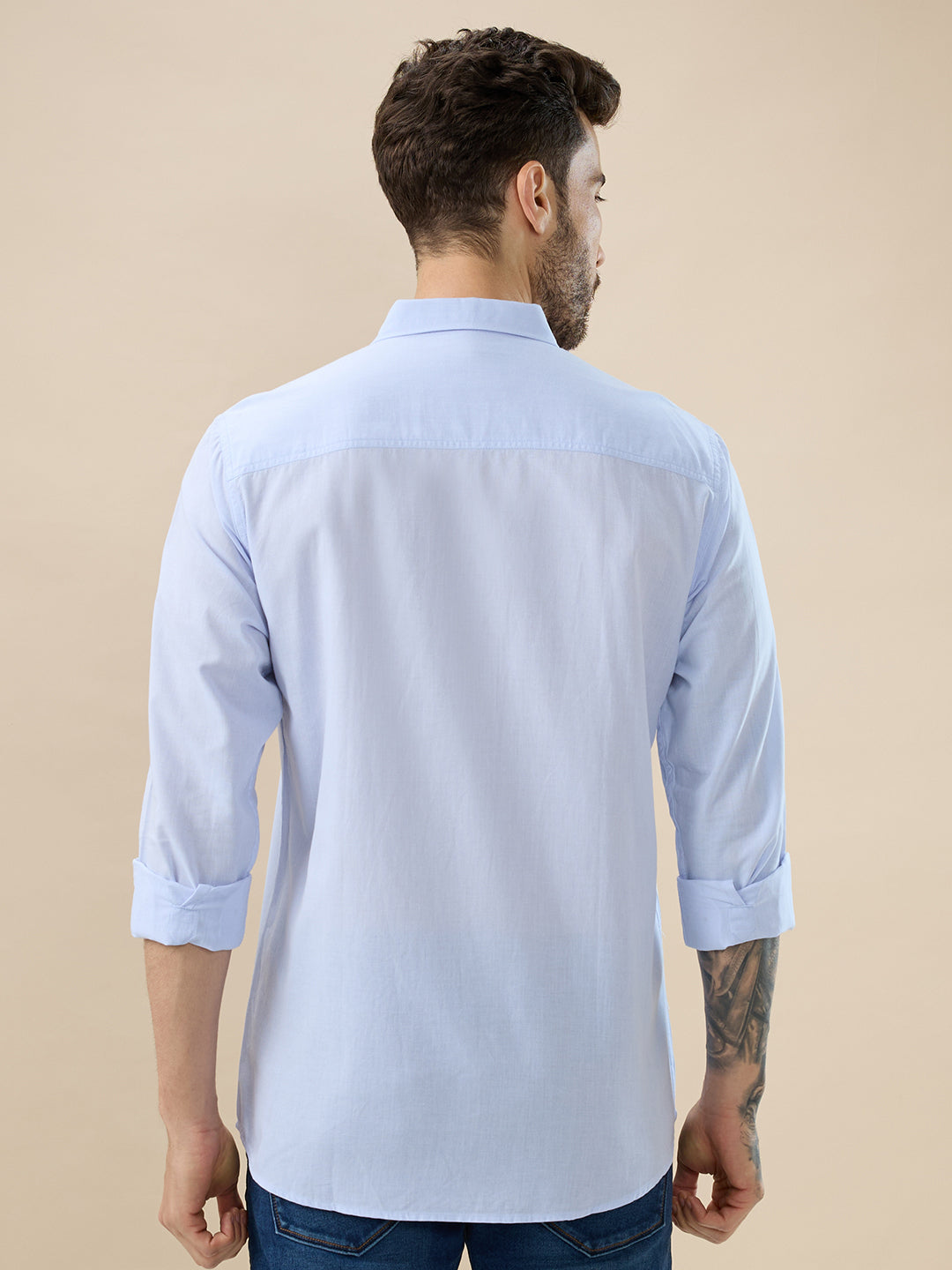 nick&jess 100% Cotton Mens Linen Blend Solid Sky Blue Color Slim Fit Long Sleeves Shirt