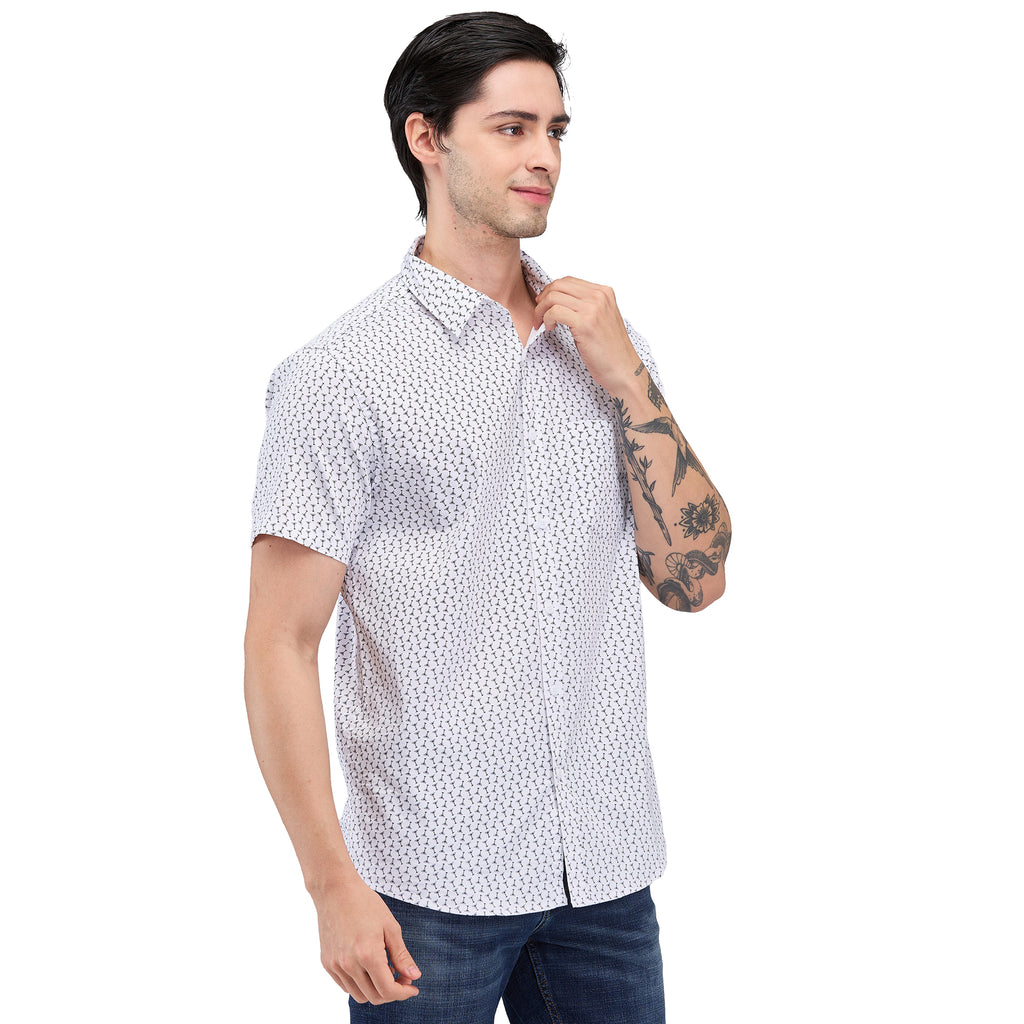 Nick&Jess Mens Slim Fit Half Sleeves Stretch Spandex Printed Cotton Shirt