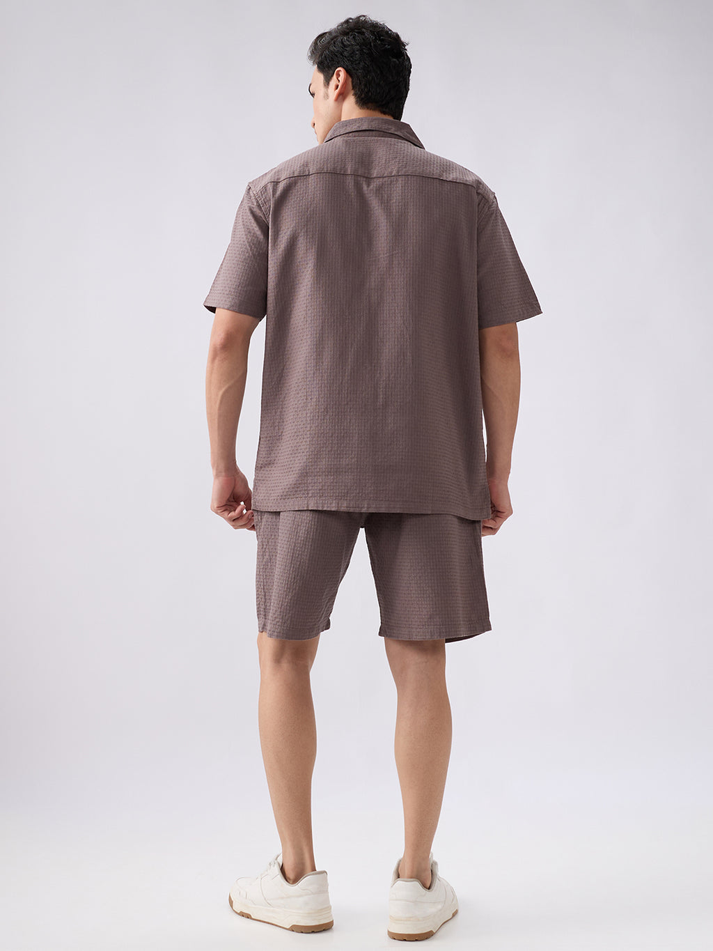 nick&jess mens 100% Cotton Solid Medium Coffee Color With Dobby Texture Mens Co-ord set