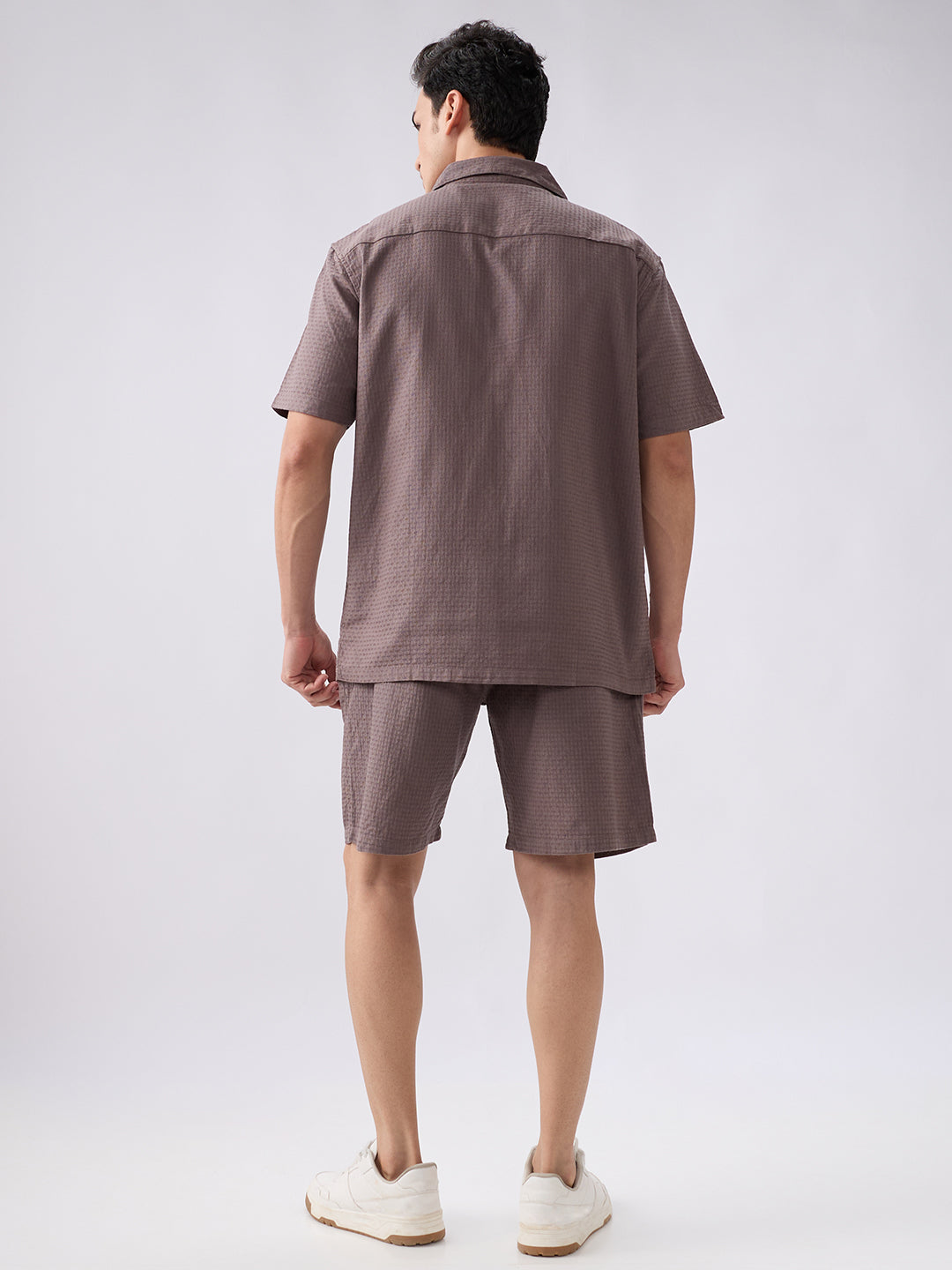 nick&jess mens 100% Cotton Solid Medium Coffee Color With Dobby Texture Mens Co-ord set