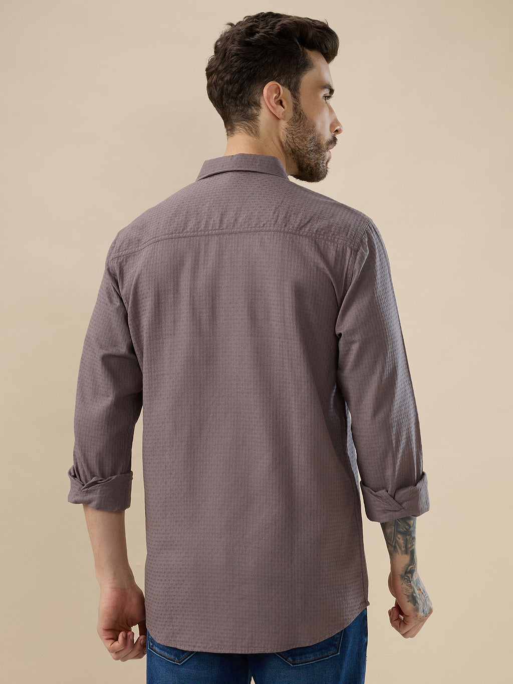 Nick&Jess 100% Cotton Mens Medium Coffee Solid Color Slim Fit Long Sleevess Shirts