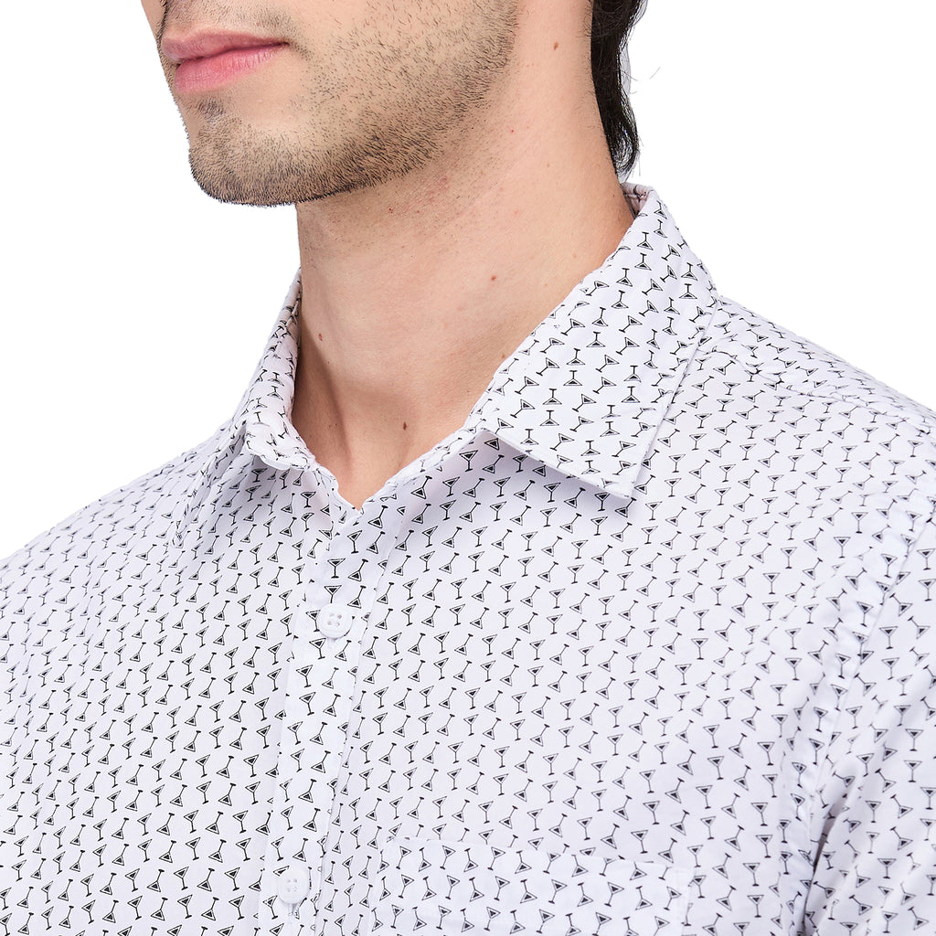 Nick&Jess Mens Slim Fit Half Sleeves Stretch Spandex Printed Cotton Shirt
