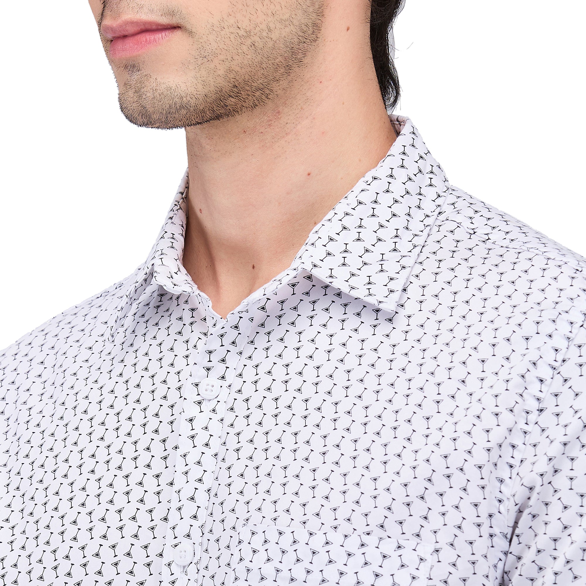 Nick&Jess Mens Slim Fit Half Sleeves Stretch Spandex Printed Cotton Shirt