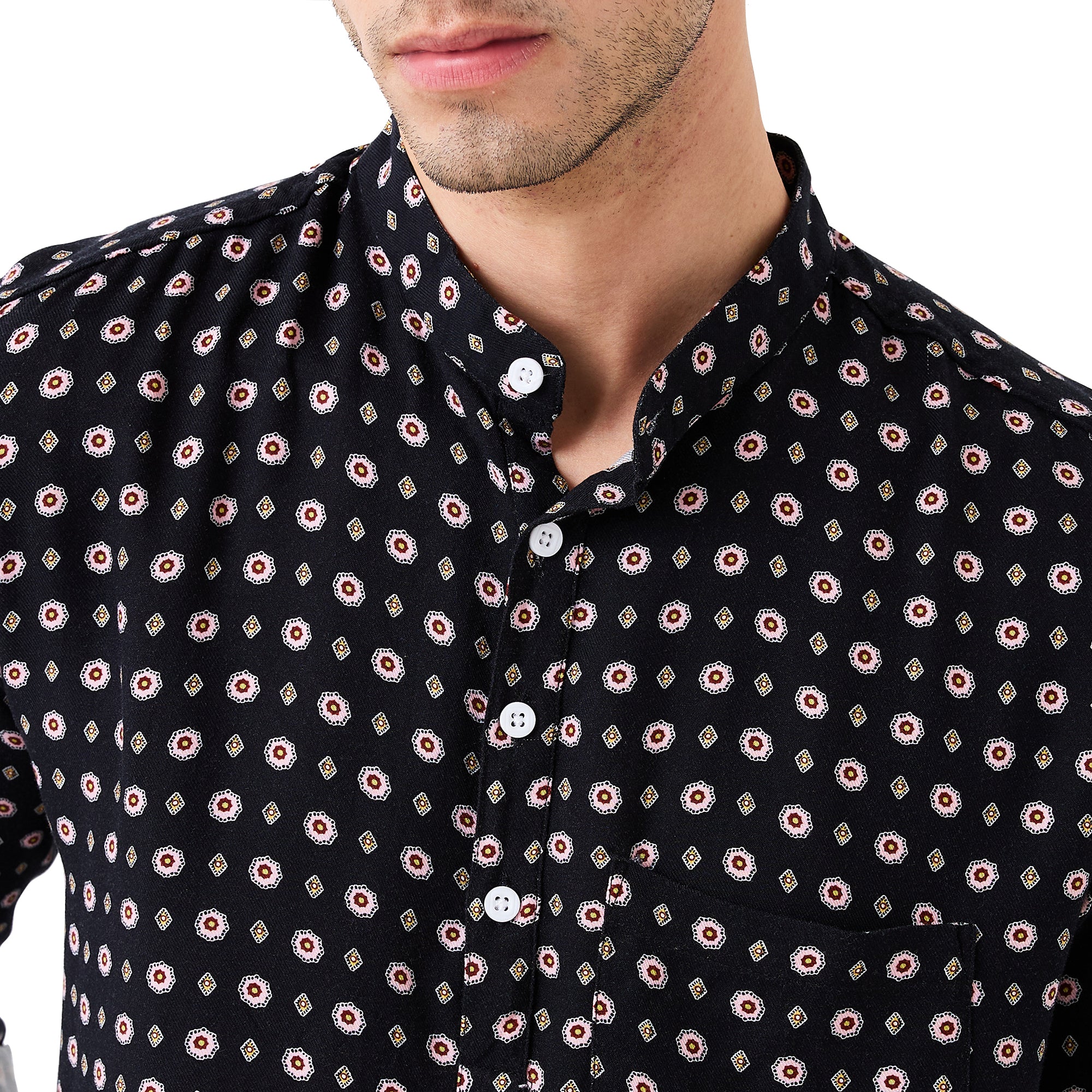 nick&jess Mens Henley Slim Fit 100% Rayon Twill Printed Short Kurta Shirt