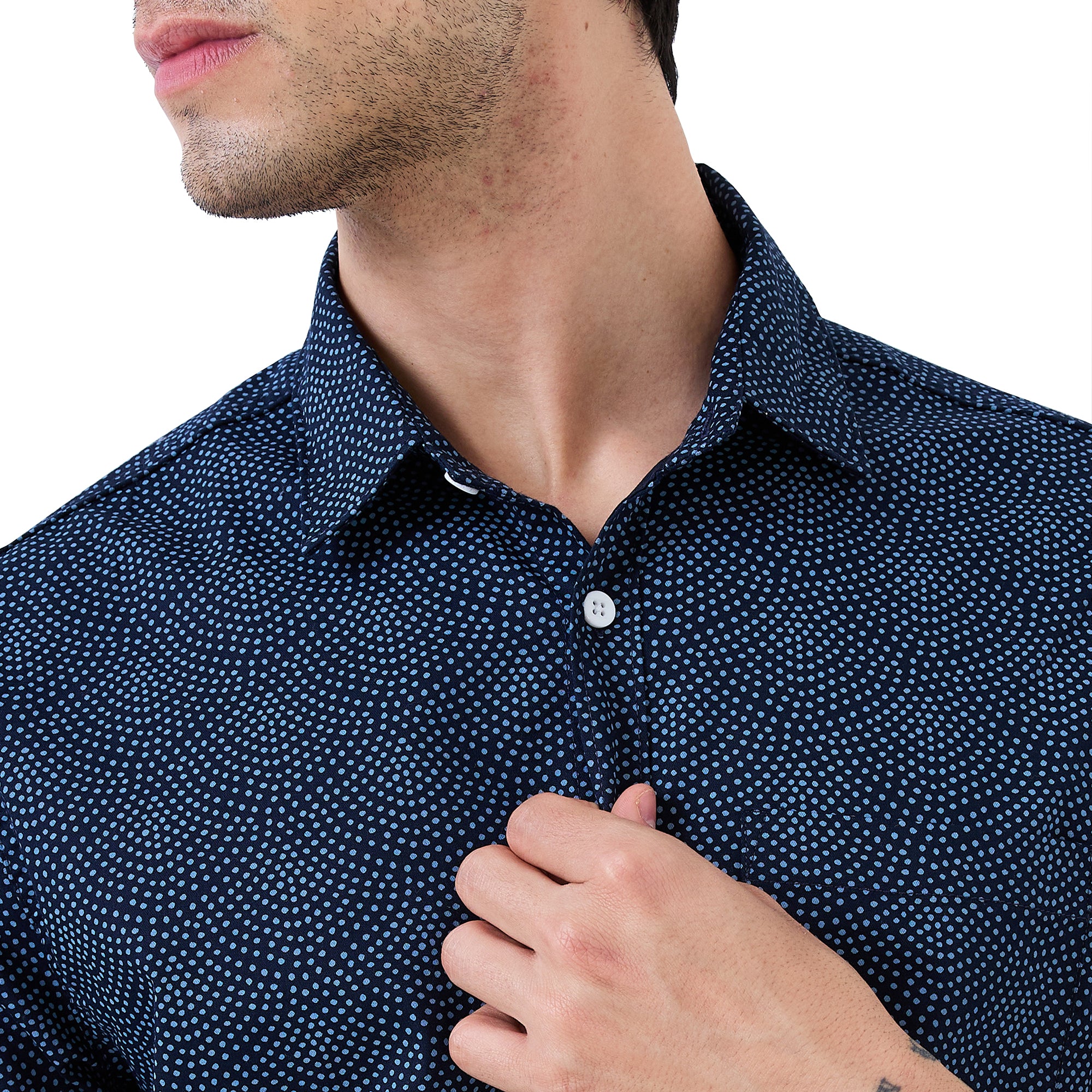 nick&jess Mens Casual Slimfit Spread Collar Stretch Spandex Printed Cotton long sleeve Shirt