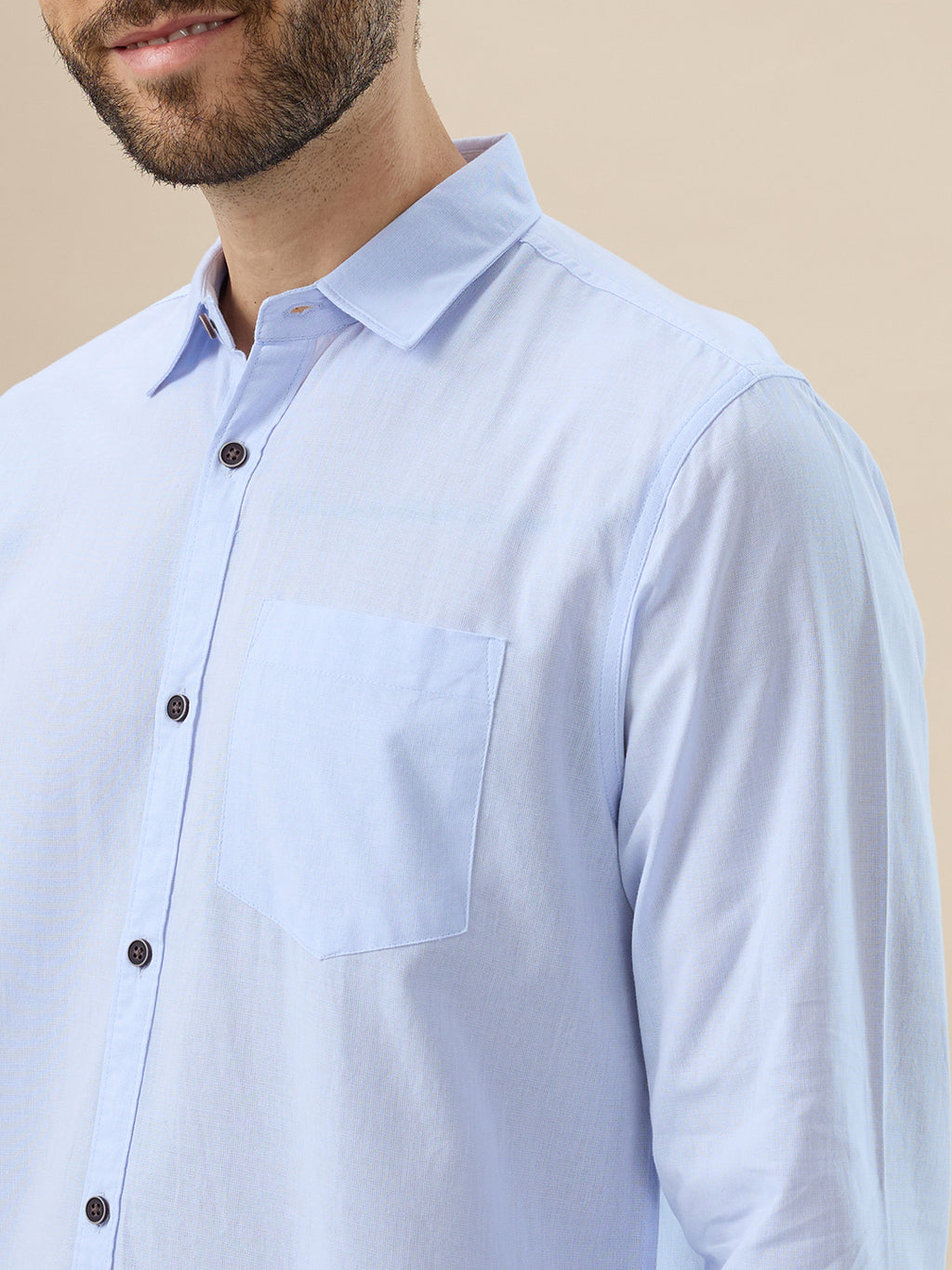 nick&jess 100% Cotton Mens Linen Blend Solid Sky Blue Color Slim Fit Long Sleeves Shirt