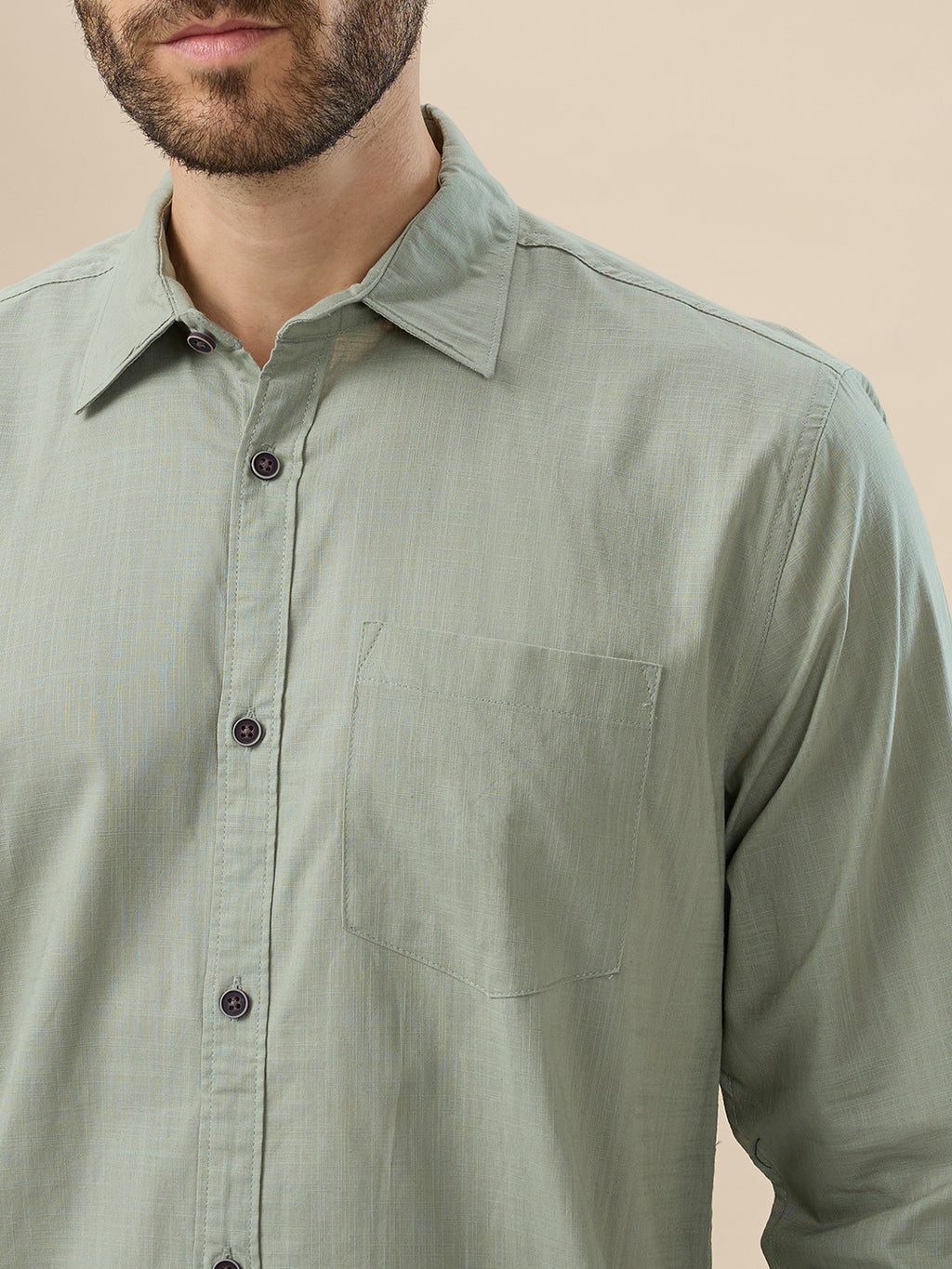 nick&jess 100% Cotton Mens Linen Blend Solid Color Green Slim Fit  Long Sleeves Shirt