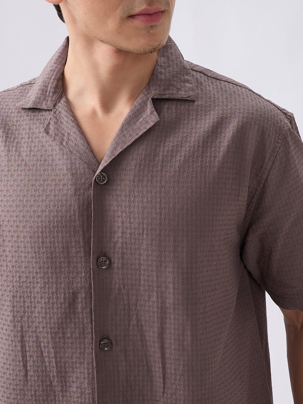 nick&jess mens 100% Cotton Solid Medium Coffee Color With Dobby Texture Mens Co-ord set