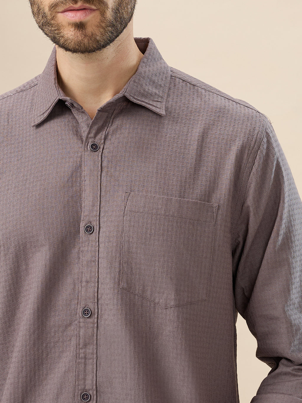 Nick&Jess 100% Cotton Mens Medium Coffee Solid Color Slim Fit Long Sleevess Shirts