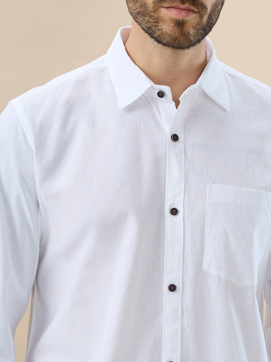 nick&jess 100% Cotton Mens Linen Blend Solid Color White Slim Fit Long Sleeves Shirt