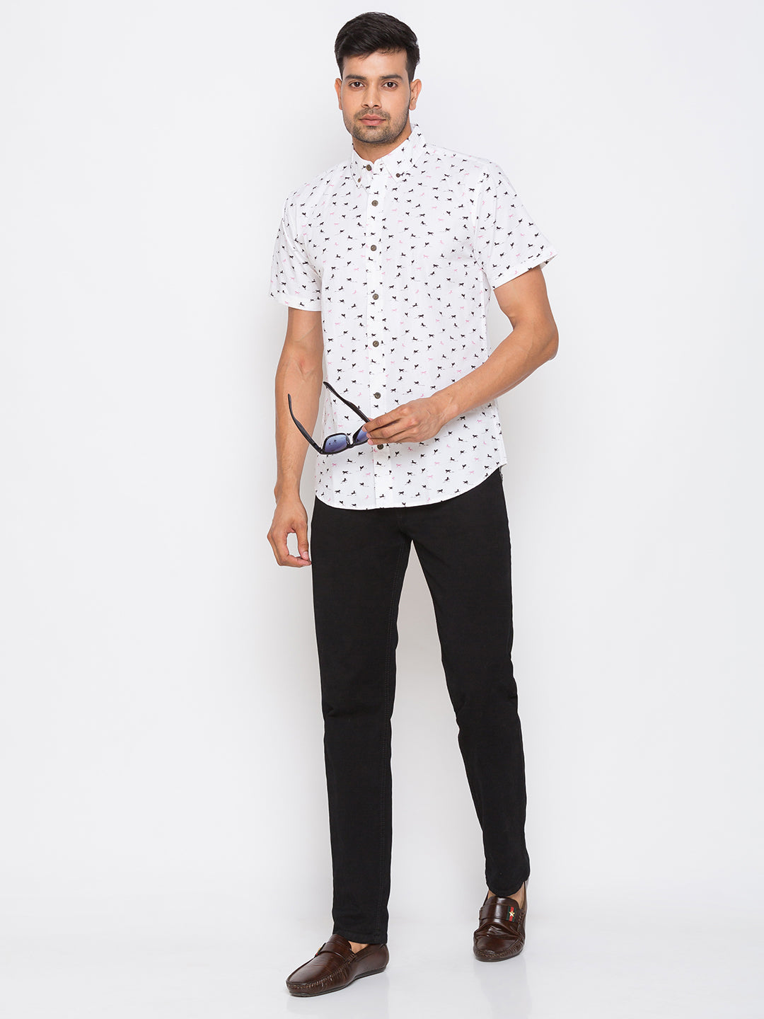 Nick&Jess Mens 100% Cotton Slim Fit Half Sleeves Printed  Shirt