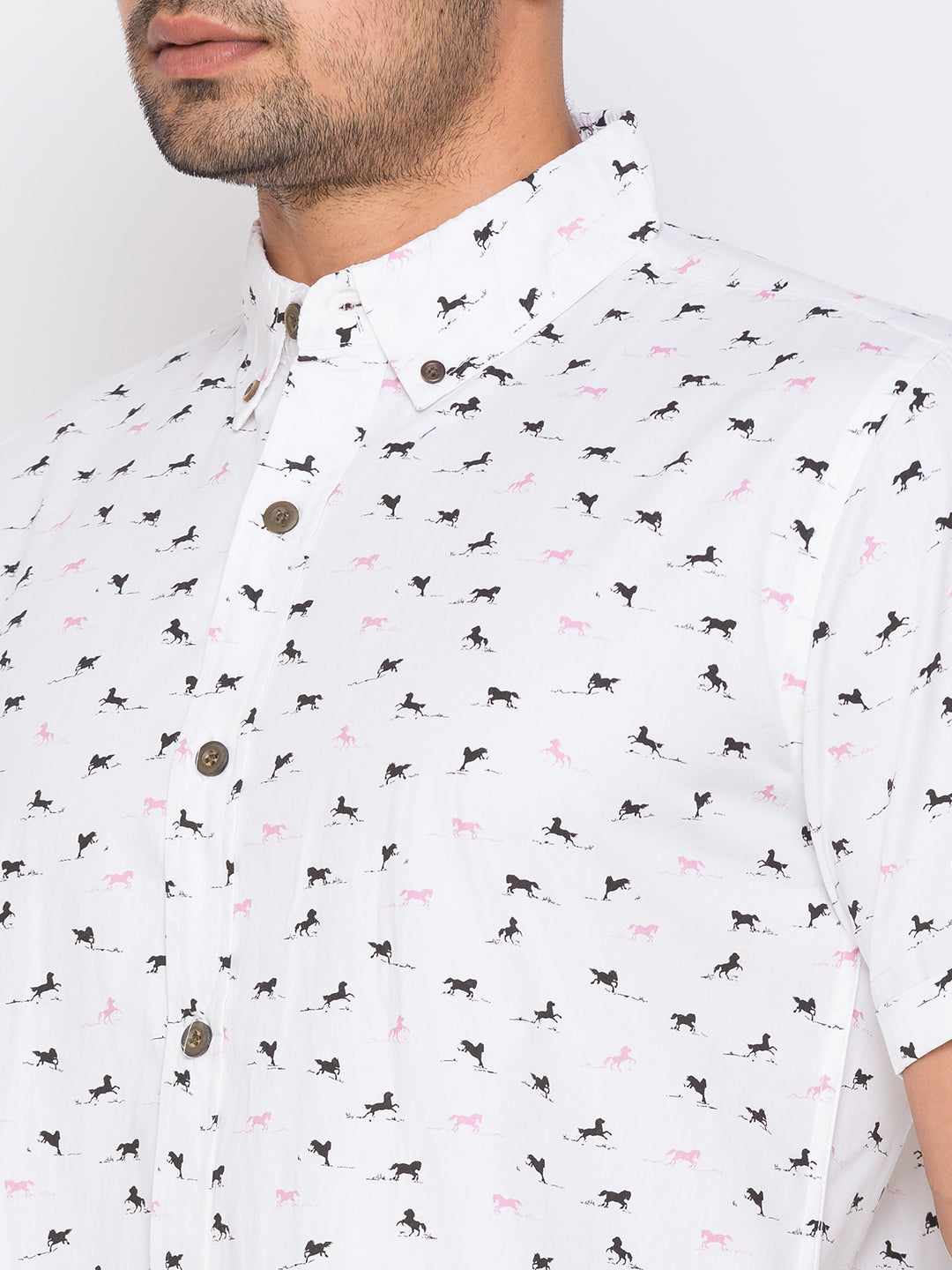 Nick&Jess Mens 100% Cotton Slim Fit Half Sleeves Printed  Shirt