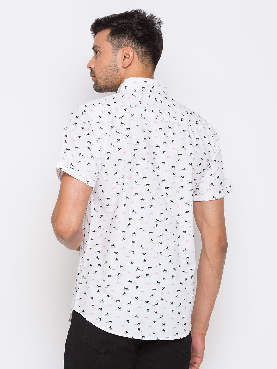 Nick&Jess Mens 100% Cotton Slim Fit Half Sleeves Printed  Shirt