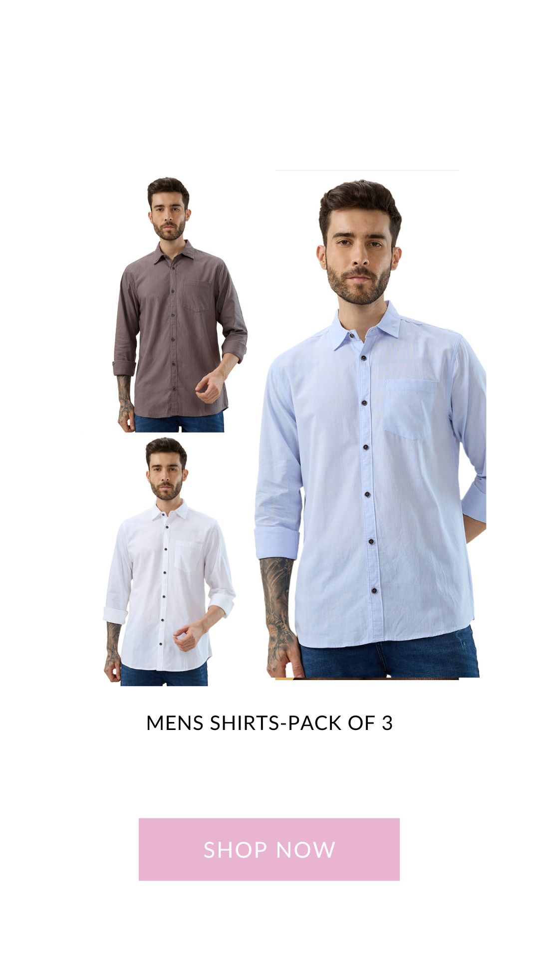 nick&jess 100% Cotton Mens Linen Blend Solid Color Slim Fit Long Sleeves Shirt( Pack OF 3)