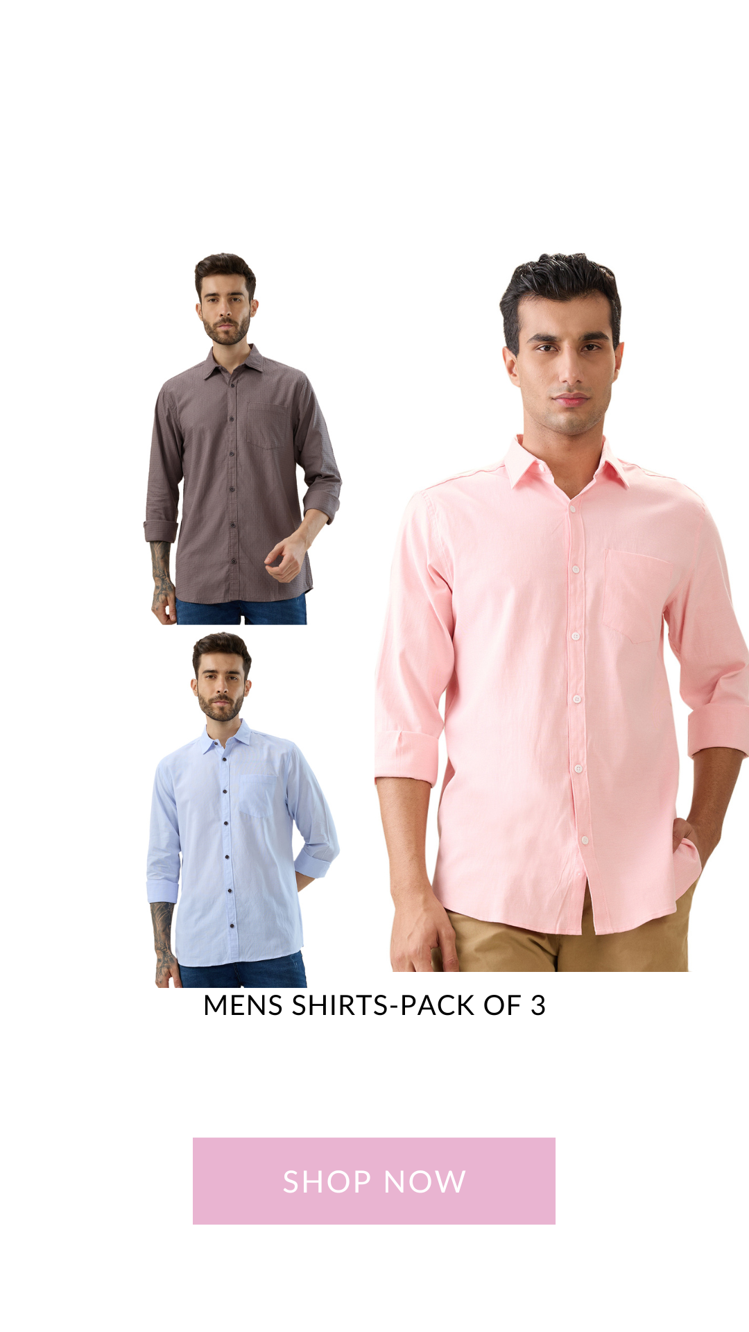 nick&jess 100% Cotton Mens Linen Blend Solid Color Slim Fit Long Sleeves Shirt( Pack OF 3)