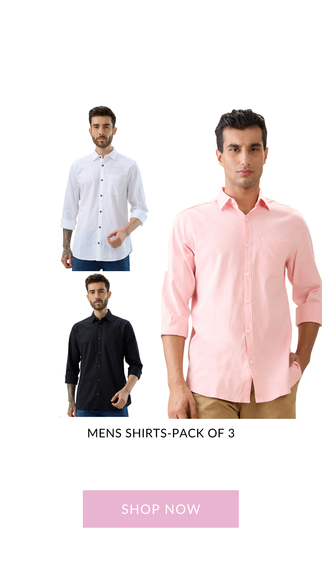 nick&jess 100% Cotton Mens Linen Blend Solid Color Slim Fit Long Sleeves Shirt( Pack OF 3)