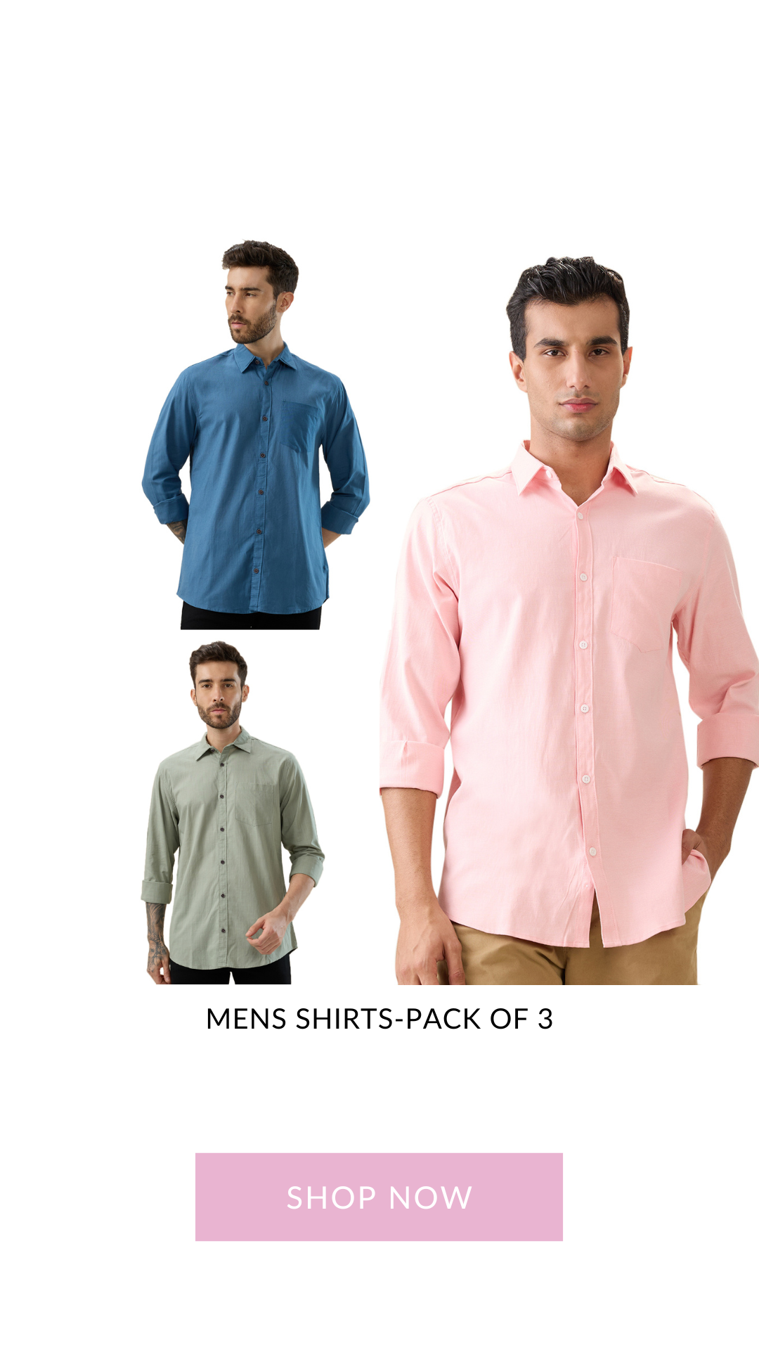 nick&jess 100% Cotton Mens Linen Blend Solid Color Slim Fit Long Sleeves Shirt( Pack OF 3)