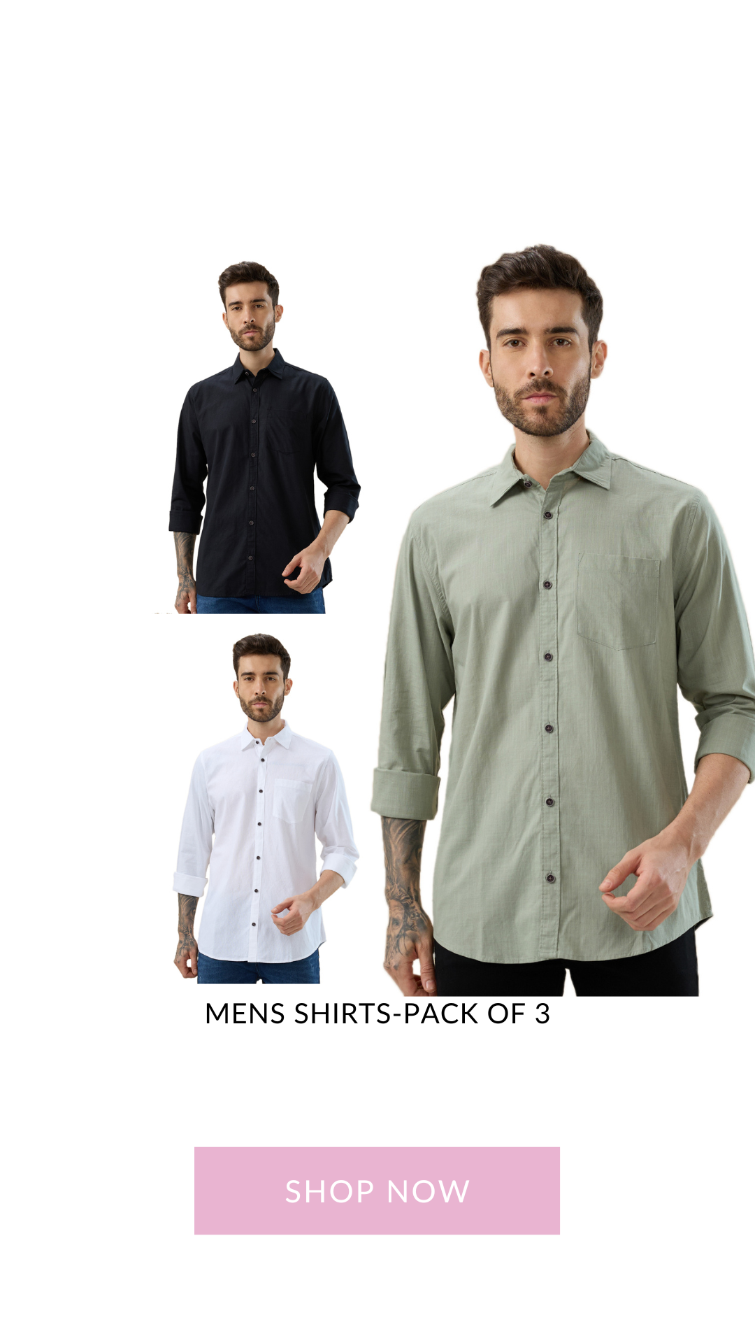 nick&jess 100% Cotton Mens Linen Blend Solid Color Slim Fit Long Sleeves Shirt( Pack OF 3)