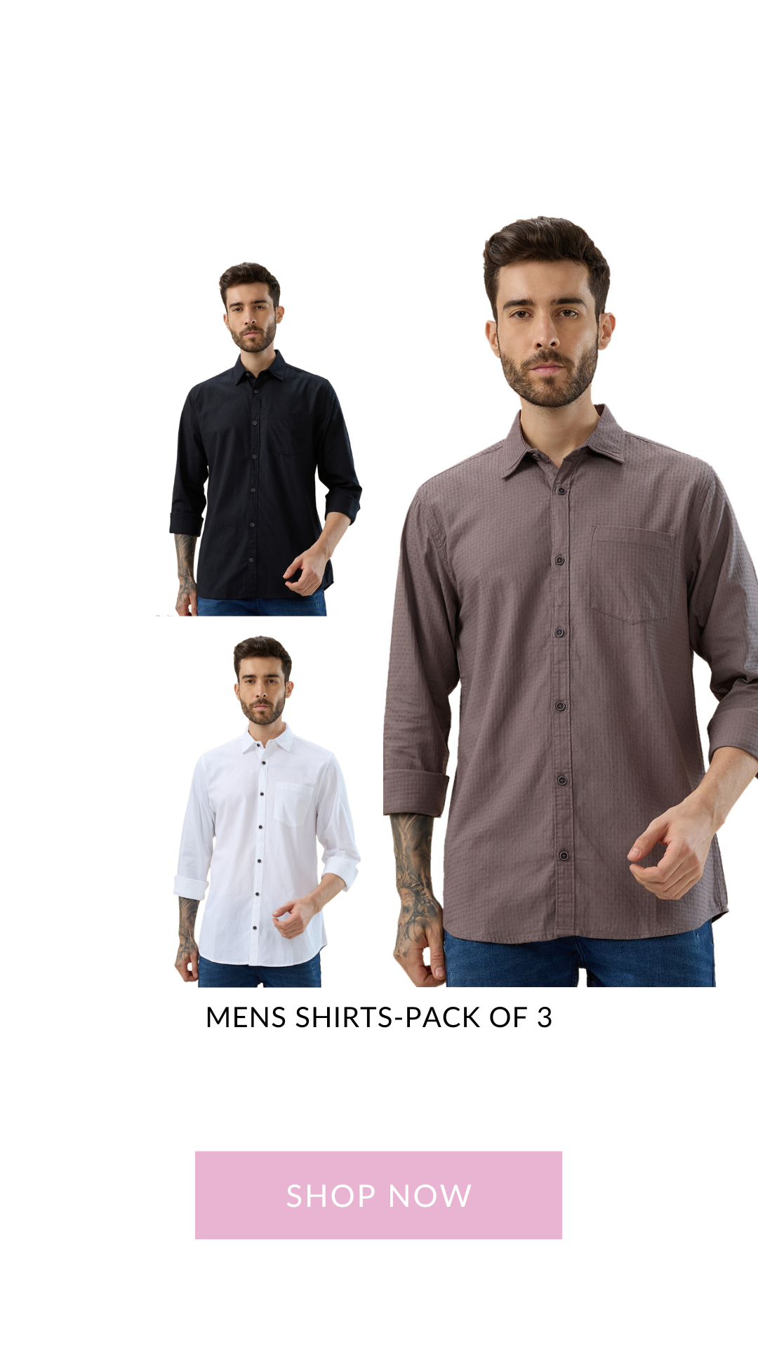 nick&jess 100% Cotton Mens Linen Blend Solid Color Slim Fit Long Sleeves Shirt( Pack OF 3)