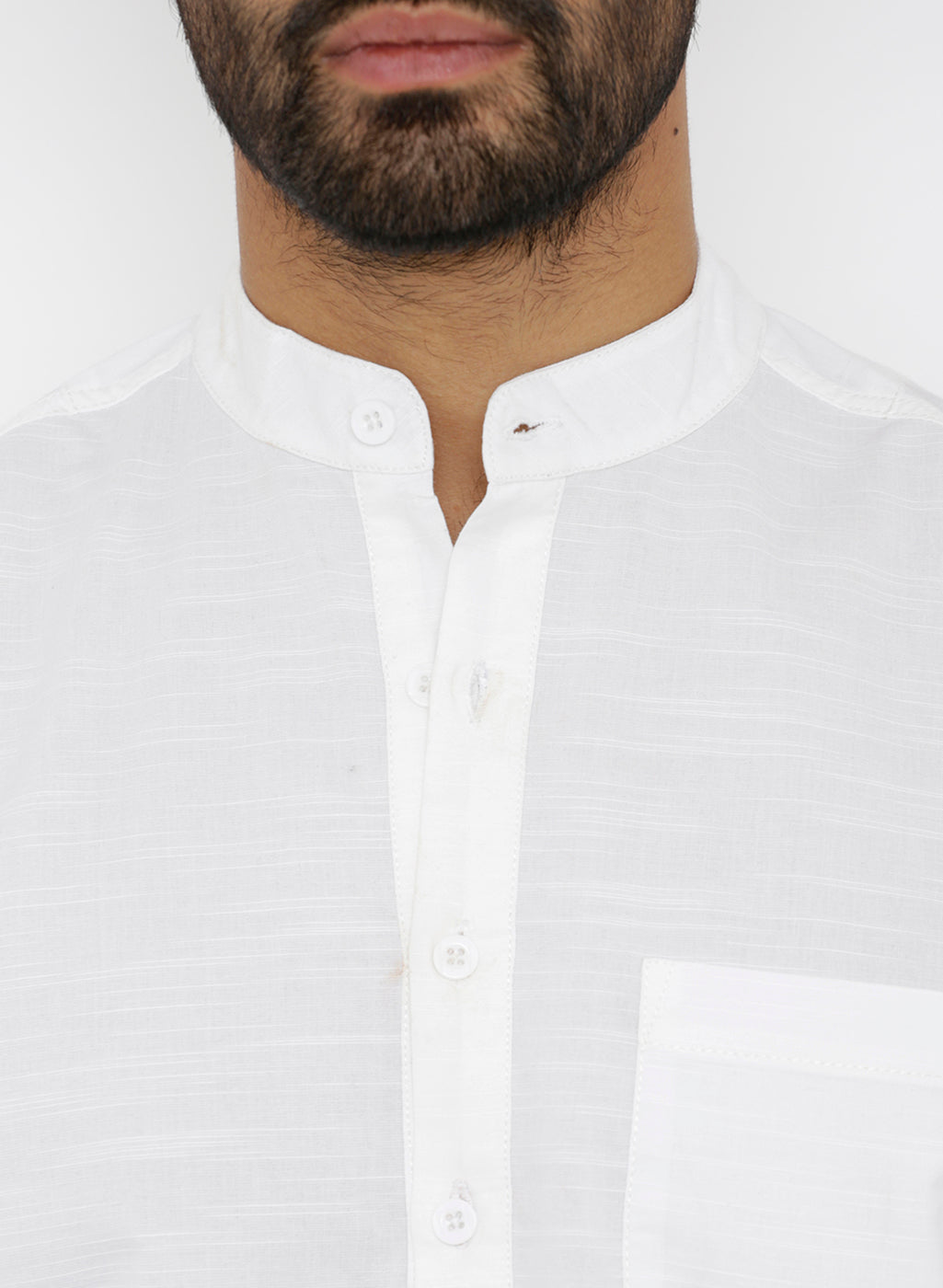 nick&jess Mens long Sleeve Linen Cotton Manderian Collar. White Short kurta Shirt