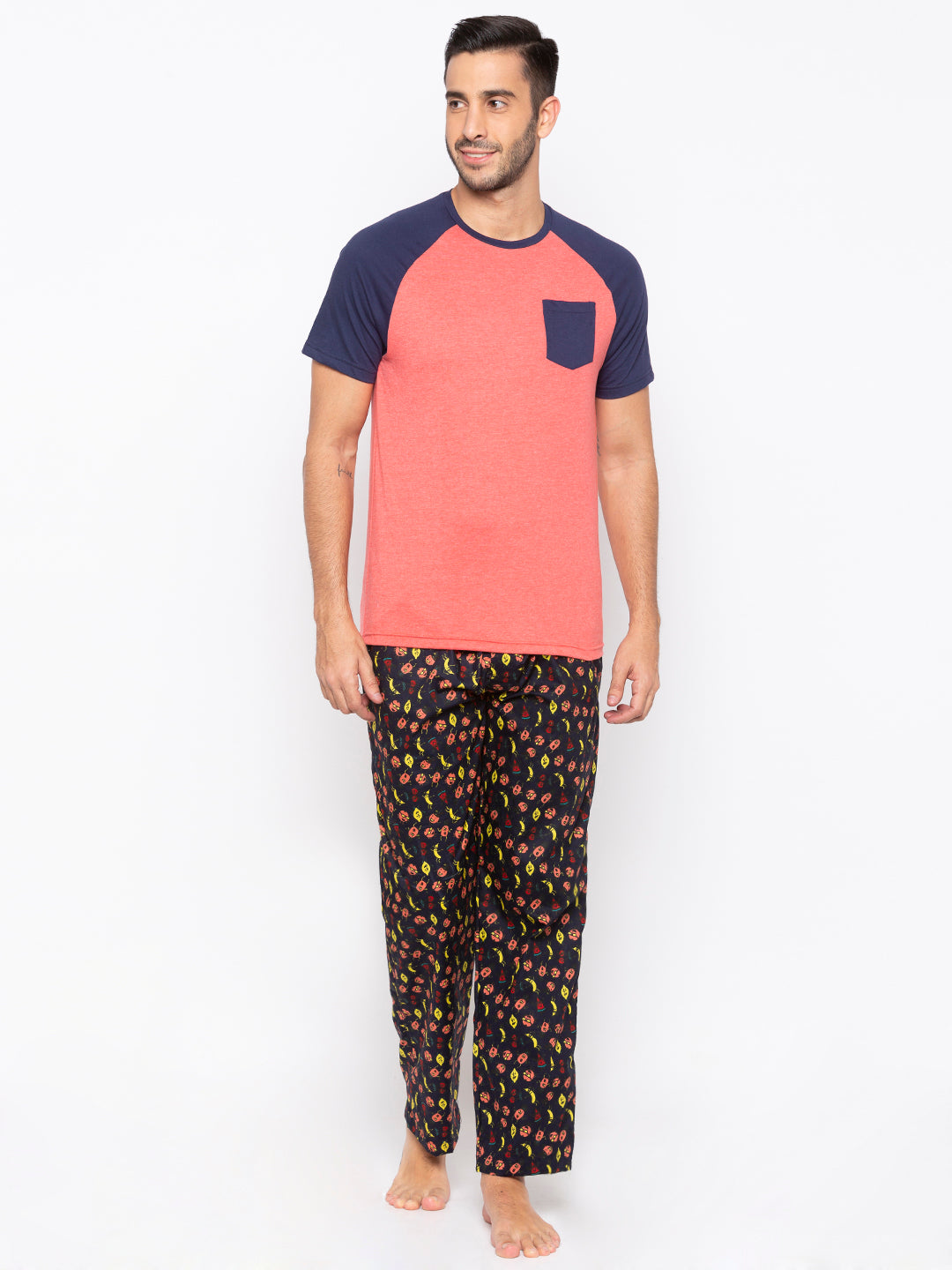 Nick&Jess Mens Prined 100% Cotton Black Pajama