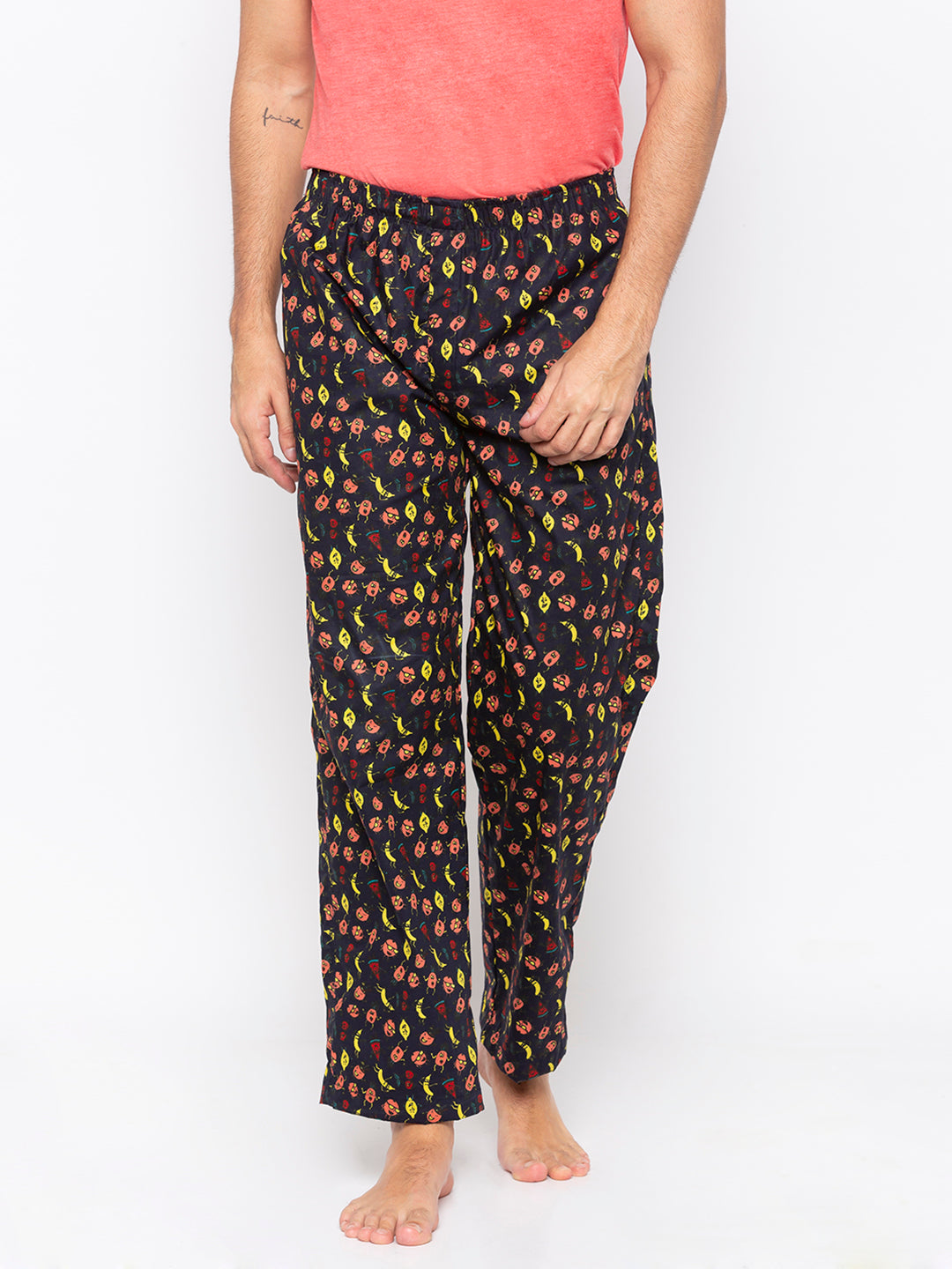 Nick&Jess Mens Prined 100% Cotton Black Pajama