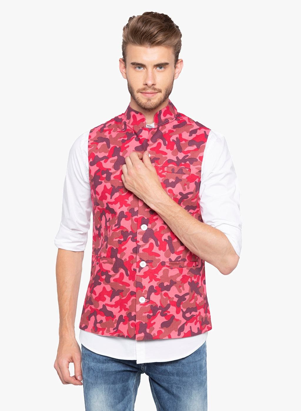 Nick&Jess Mens Slim Fit Printed Nehru Jacket (Indian Waist Coat)
