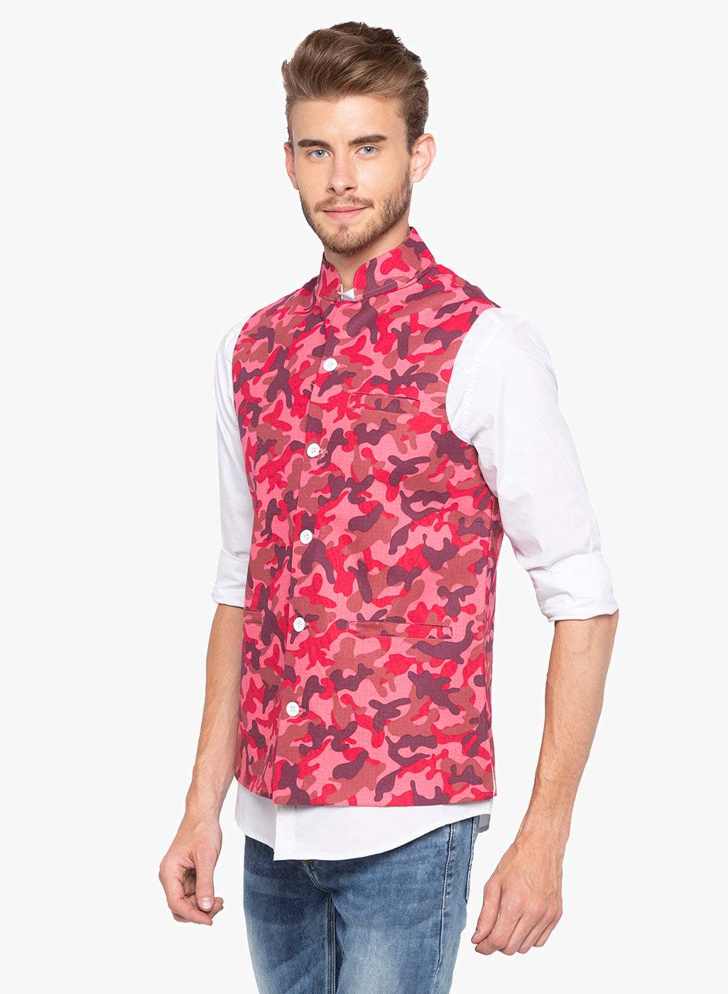 Nick&Jess Mens Slim Fit Printed Nehru Jacket (Indian Waist Coat)