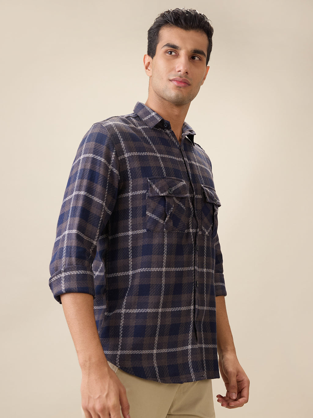 nick&jess Mens 100% Cotton Slim Fit Double Pocket Flap Checks long sleeve Shirts