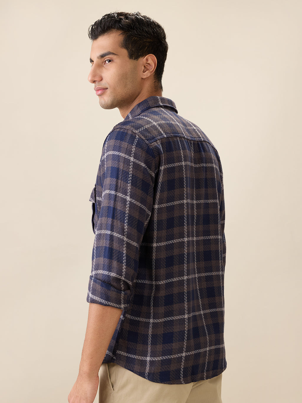 nick&jess Mens 100% Cotton Slim Fit Double Pocket Flap Checks long sleeve Shirts