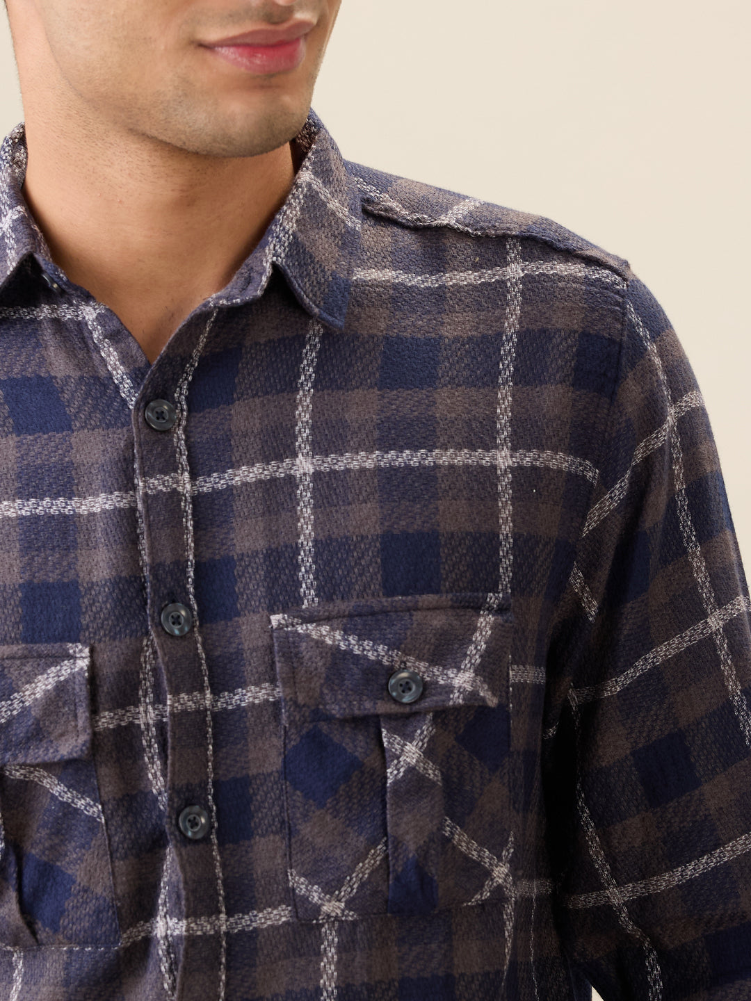 nick&jess Mens 100% Cotton Slim Fit Double Pocket Flap Checks long sleeve Shirts