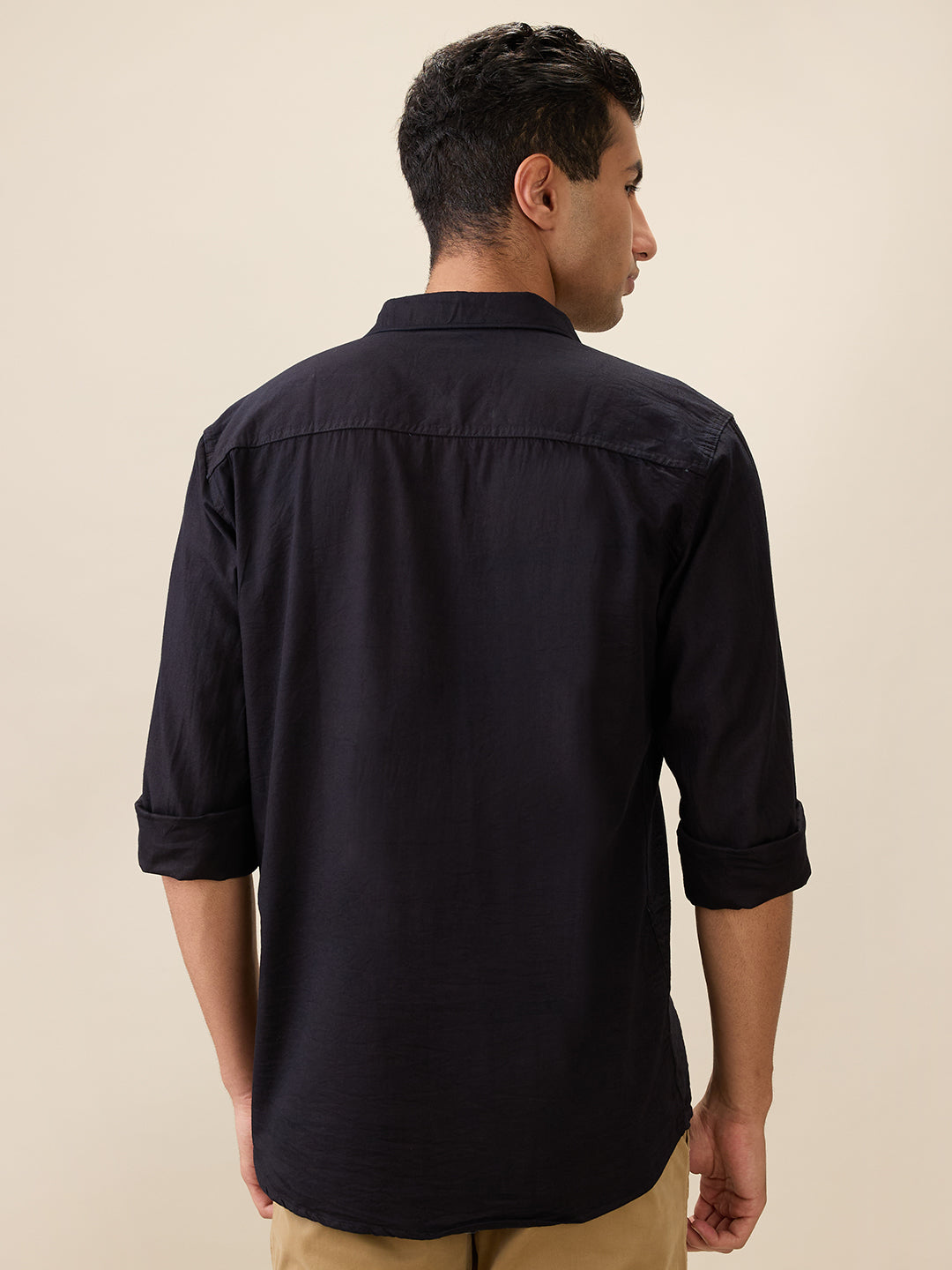 nick&jess Mens 100% Cotton Slim Fit Black Double Pocket Flap Shirts