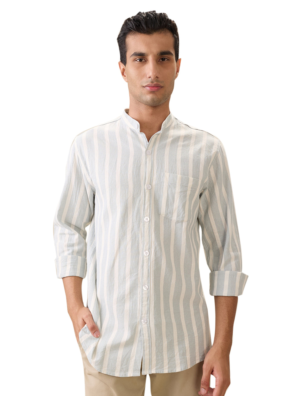 nick&jess Mens Cotton Slim Fit Yarn Dyed Slim Fit Gauge Fabric Stripes long Sleeve Shirt