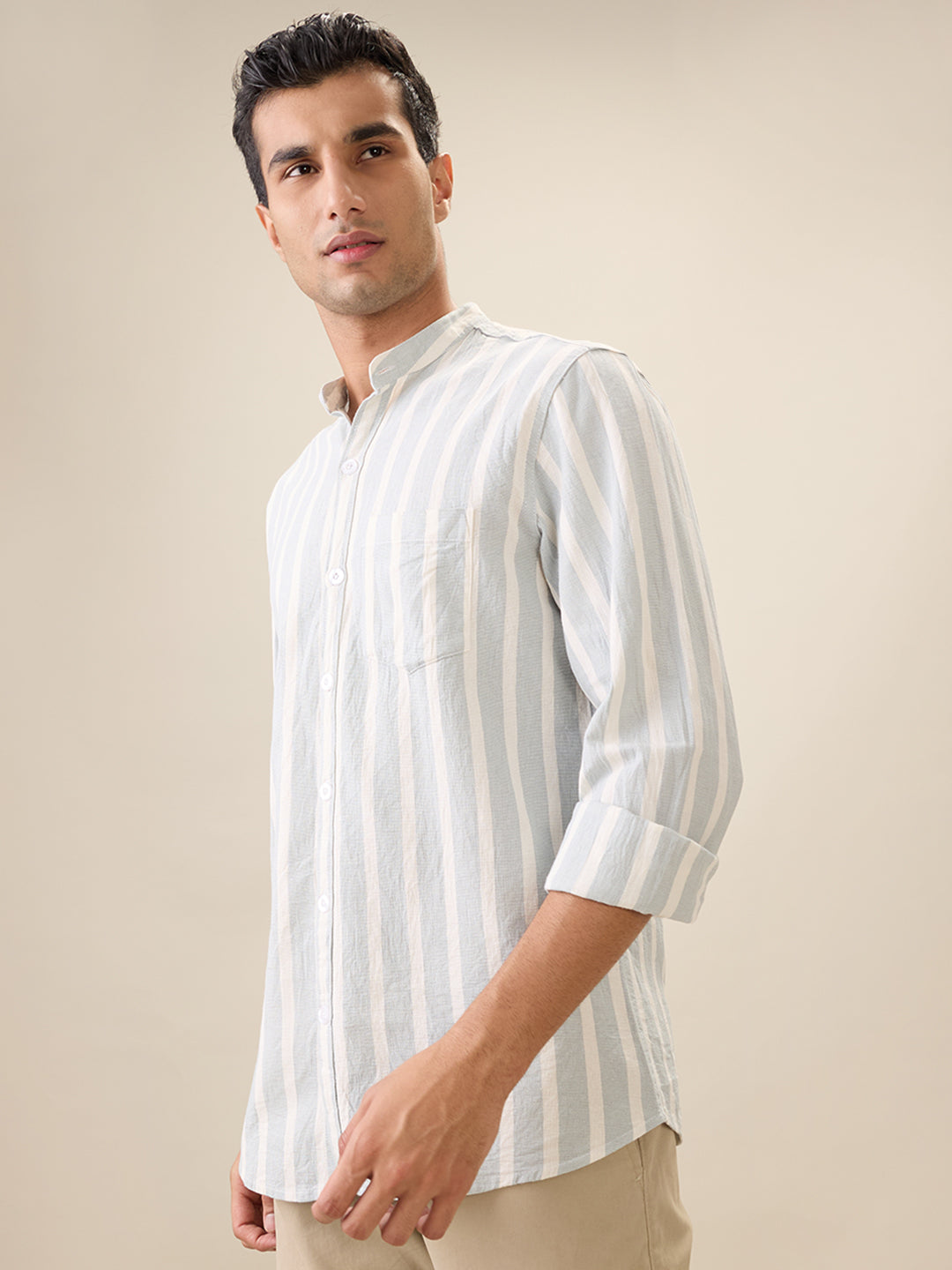 nick&jess Mens Cotton Slim Fit Yarn Dyed Slim Fit Gauge Fabric Stripes long Sleeve Shirt