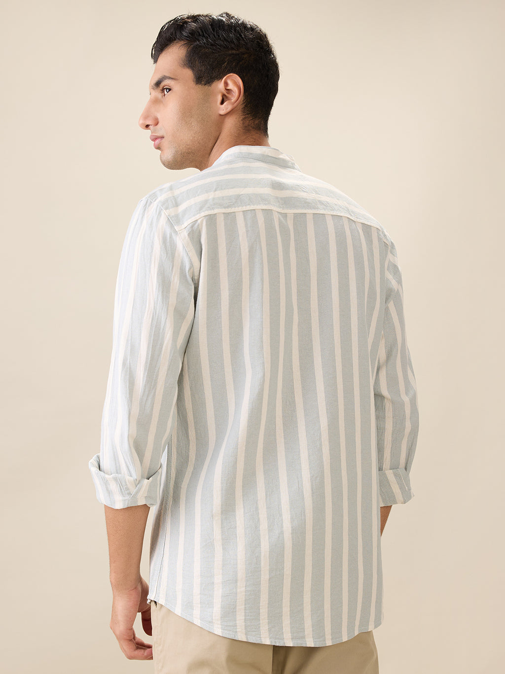 nick&jess Mens Cotton Slim Fit Yarn Dyed Slim Fit Gauge Fabric Stripes long Sleeve Shirt