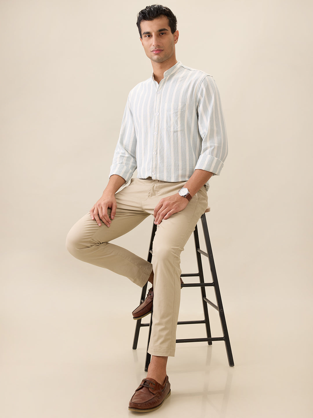 nick&jess Mens Cotton Slim Fit Yarn Dyed Slim Fit Gauge Fabric Stripes long Sleeve Shirt