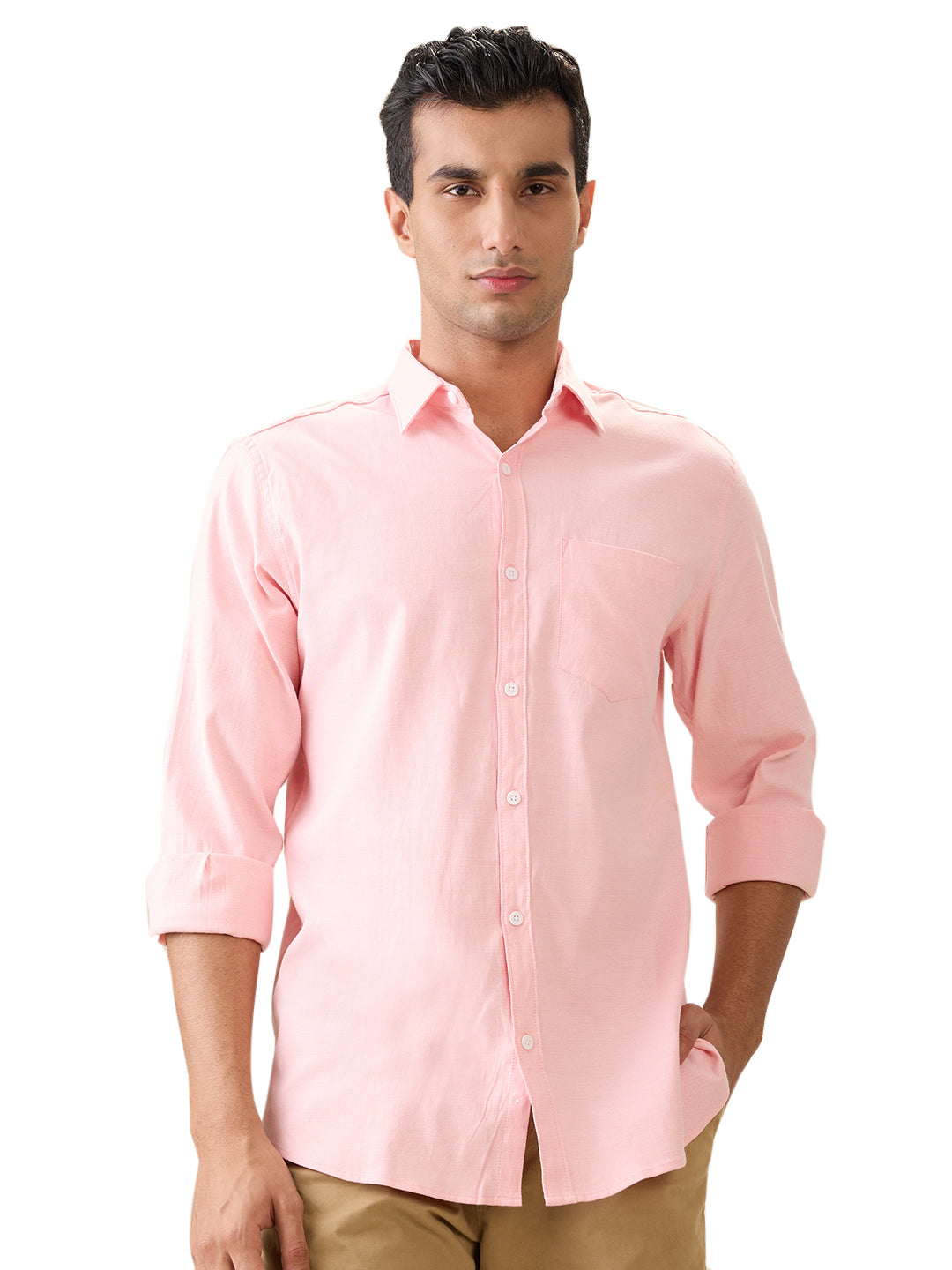 nick&jess 100% Cotton Mens Linen Blend Solid Color Slim Fit Long Sleeves Shirt( Pack OF 3)
