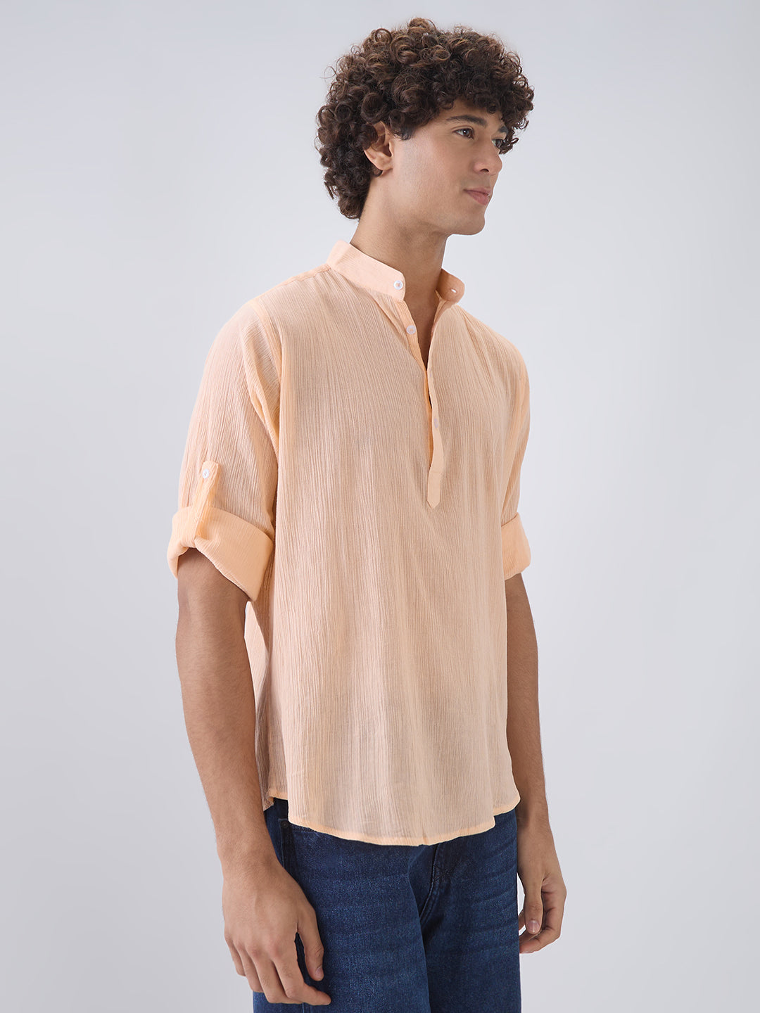 Nick&Jess Mens 100% Cotton crepe regular Fit hanley style roll up sleeves Kurta Shirt