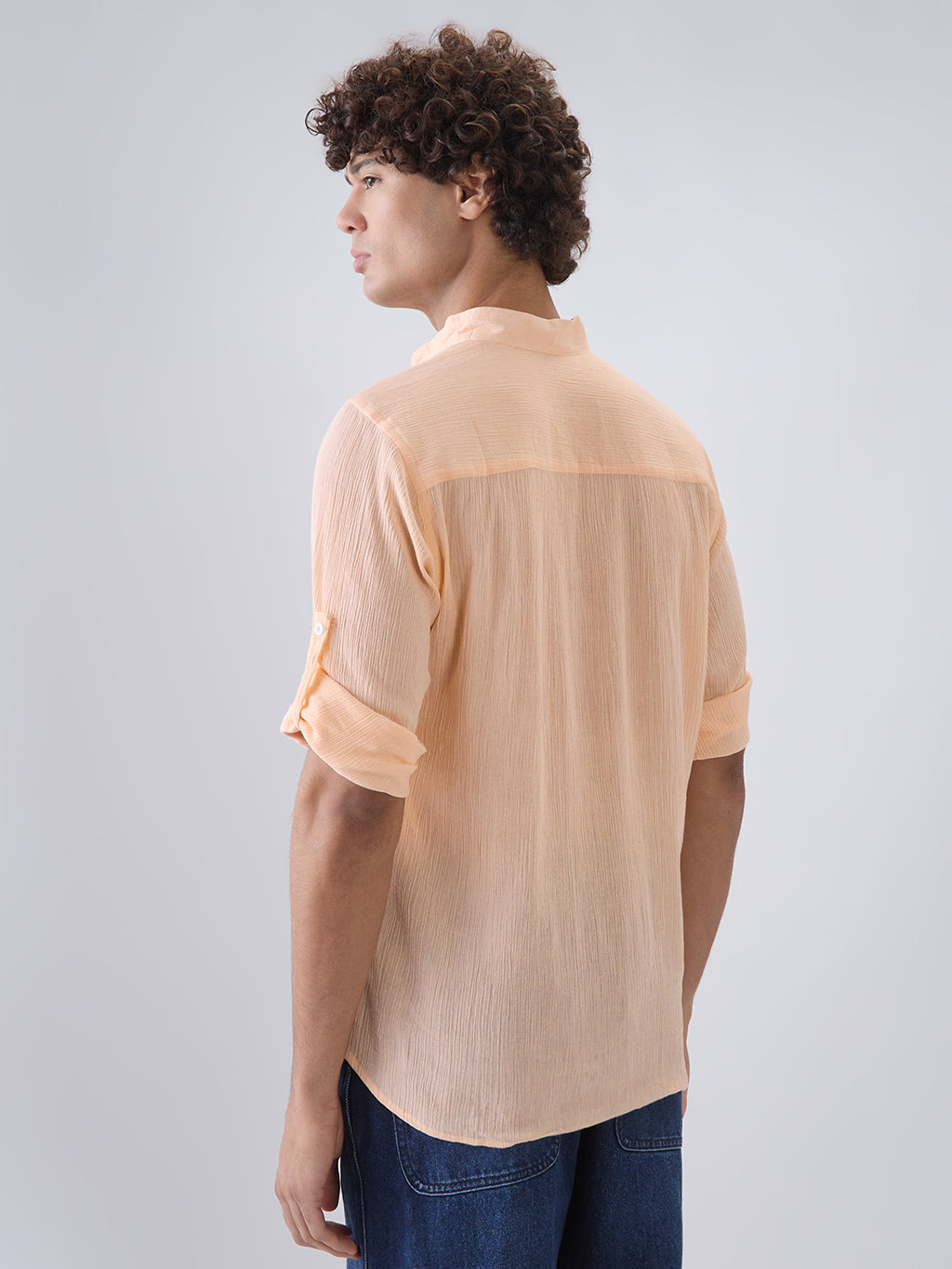 Nick&Jess Mens 100% Cotton crepe regular Fit hanley style roll up sleeves Kurta Shirt
