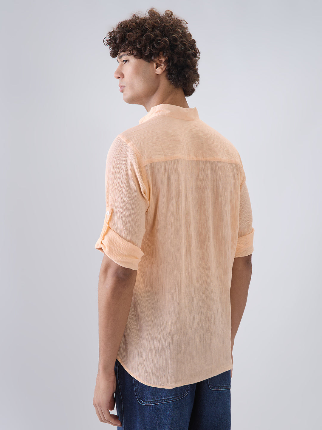 Nick&Jess Mens 100% Cotton crepe regular Fit hanley style roll up sleeves Kurta Shirt