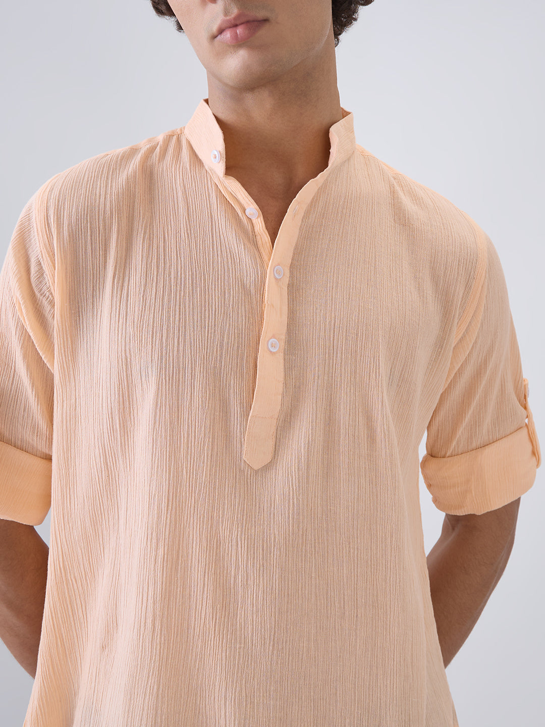 Nick&Jess Mens 100% Cotton crepe regular Fit hanley style roll up sleeves Kurta Shirt