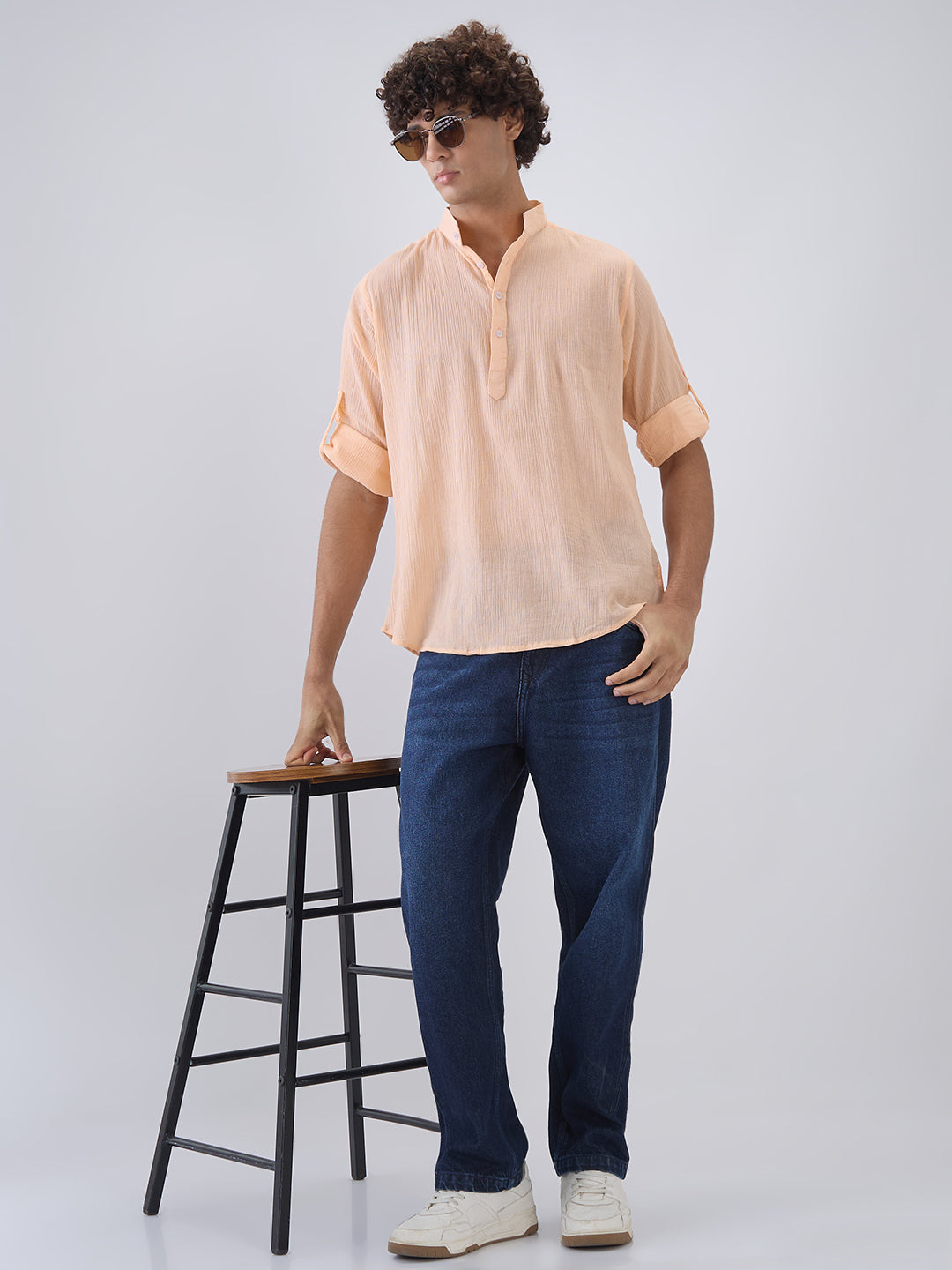 Nick&Jess Mens 100% Cotton crepe regular Fit hanley style roll up sleeves Kurta Shirt