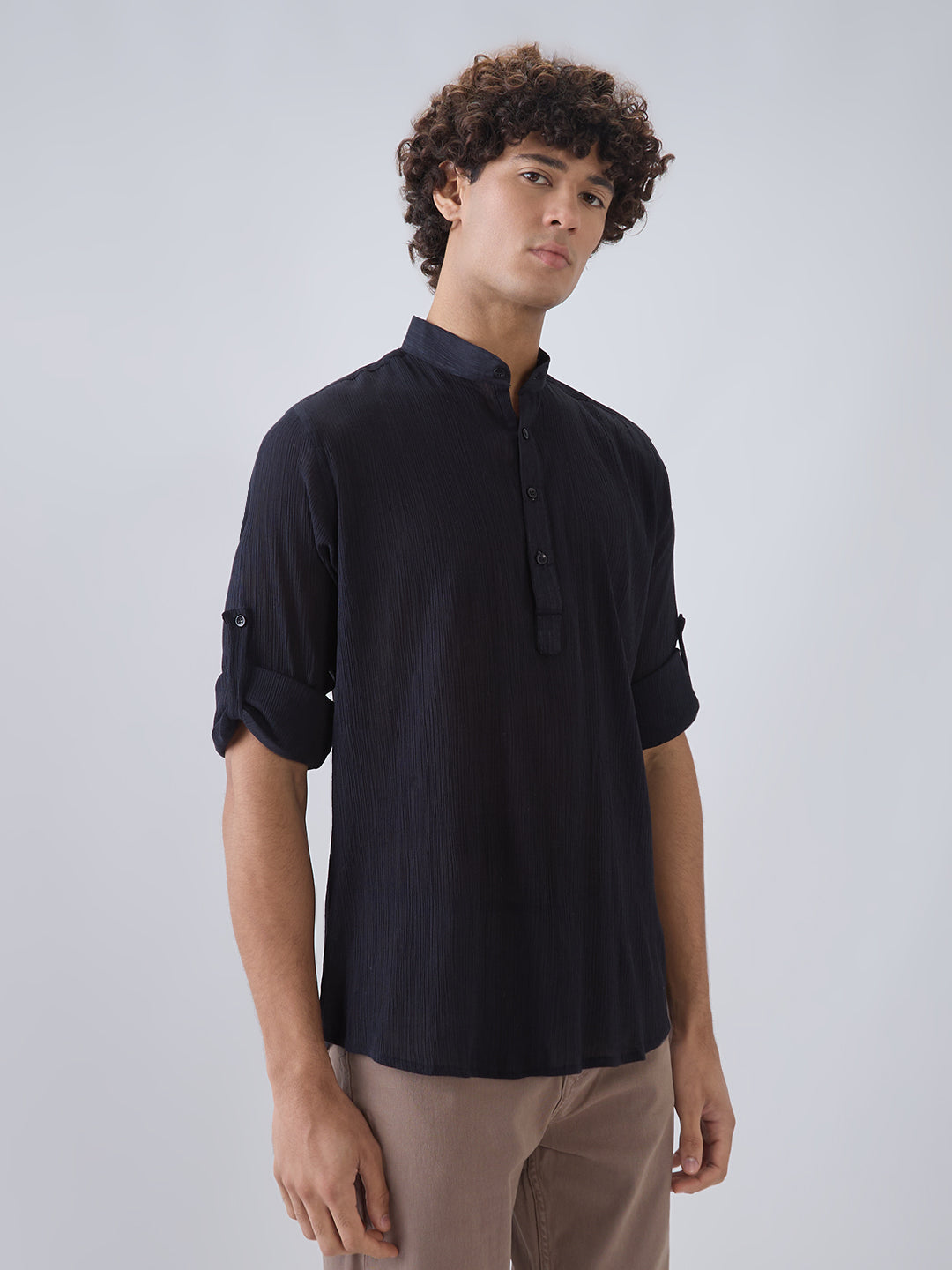 Nick&Jess Mens 100% Cotton crepe regular Fit hanley style roll up sleeves Kurta Shirt