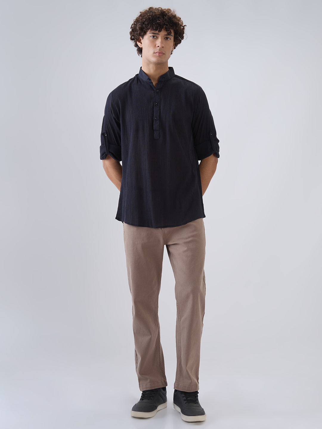 Nick&Jess Mens 100% Cotton crepe regular Fit hanley style roll up sleeves Kurta Shirt